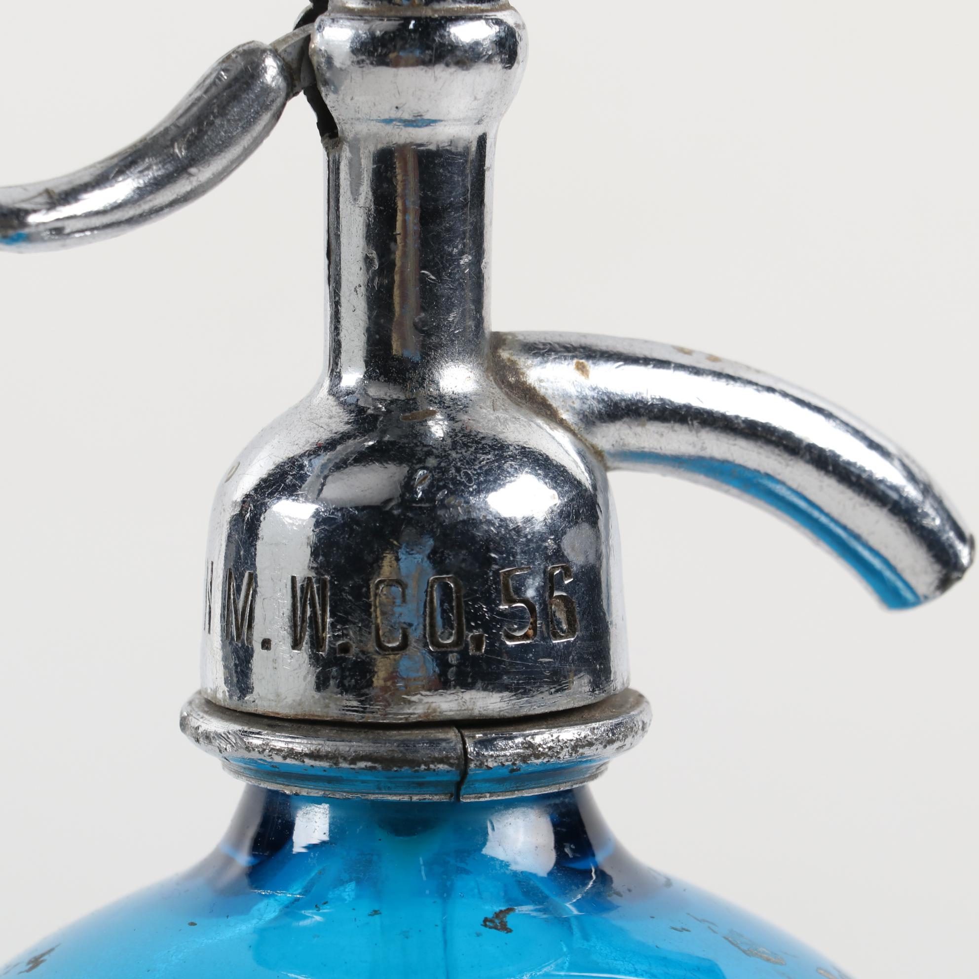 Grand Union Mineral Water Co. Blue Glass Seltzer Bottle, Mid-20th C.