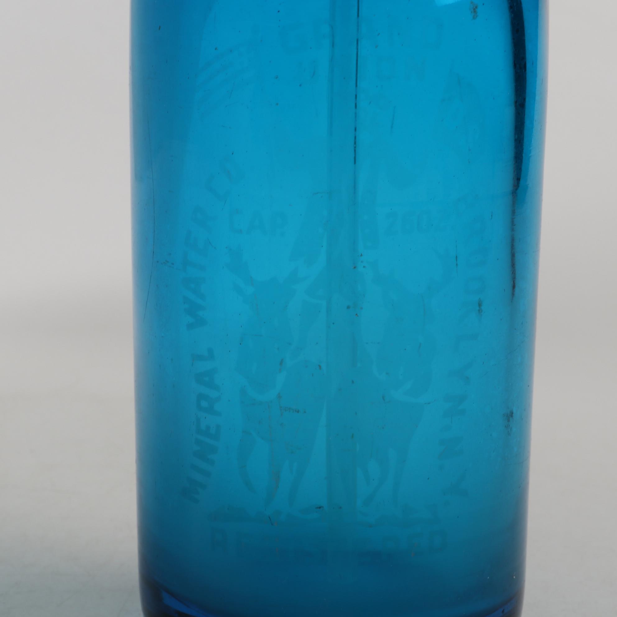 Grand Union Mineral Water Co. Blue Glass Seltzer Bottle, Mid-20th C.