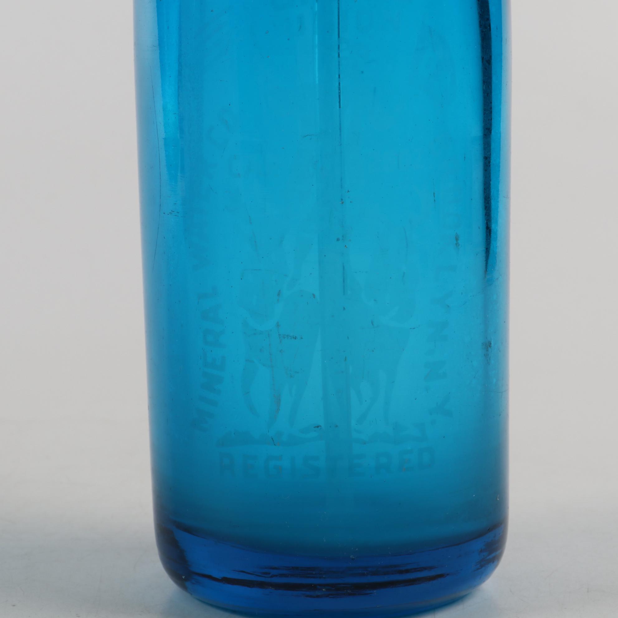 Grand Union Mineral Water Co. Blue Glass Seltzer Bottle, Mid-20th C.