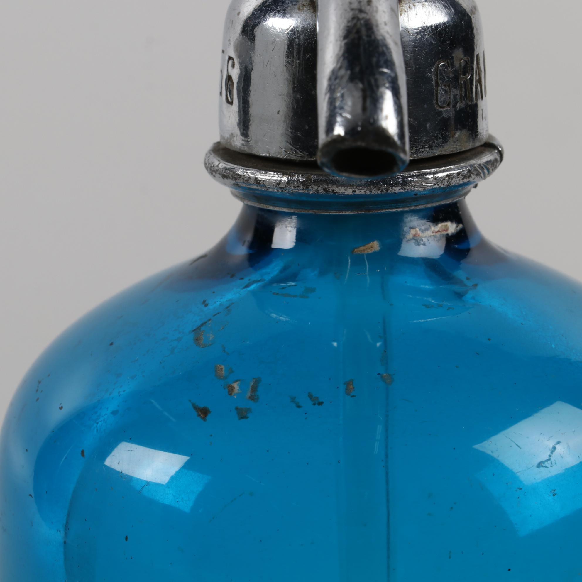 Grand Union Mineral Water Co. Blue Glass Seltzer Bottle, Mid-20th C.