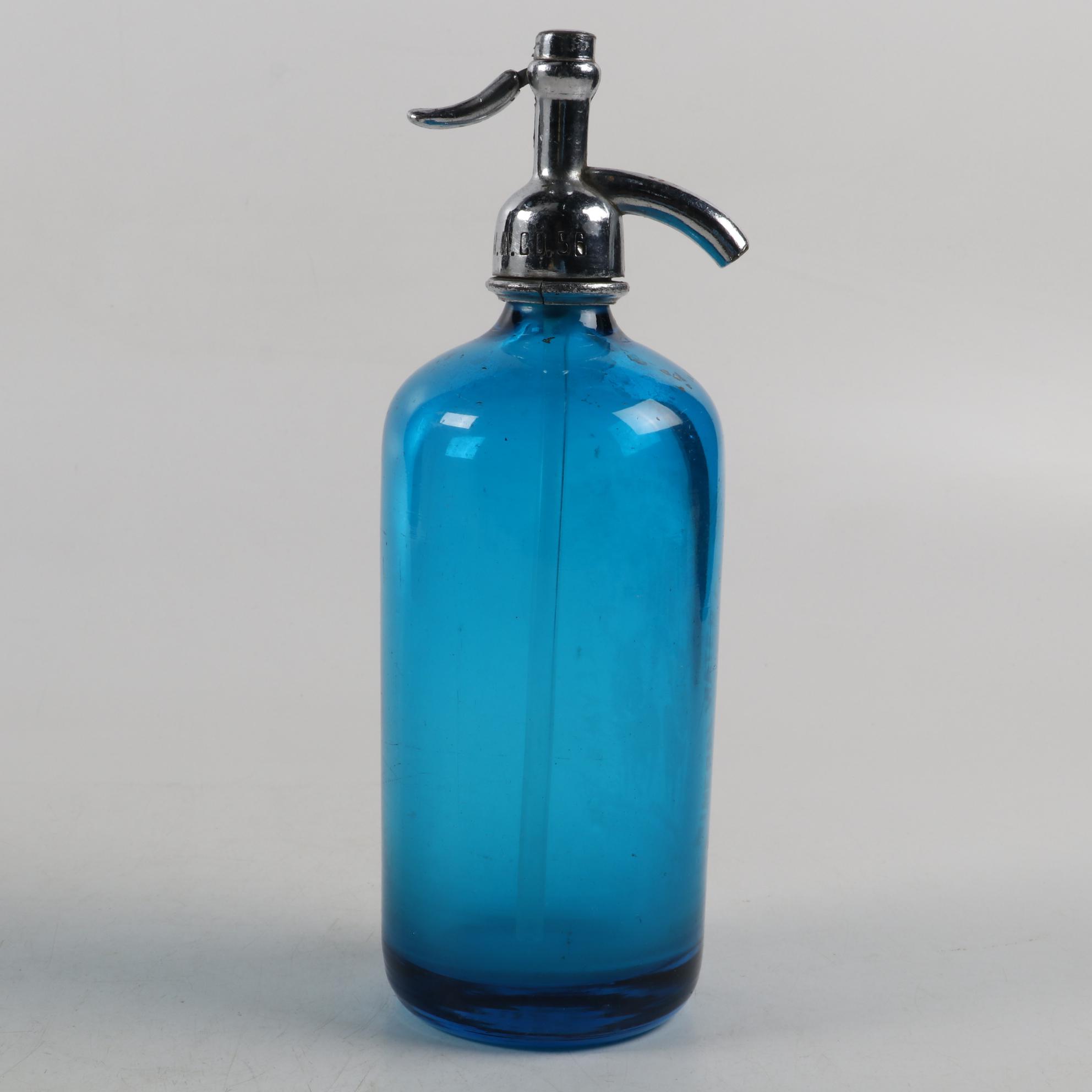 Grand Union Mineral Water Co. Blue Glass Seltzer Bottle, Mid-20th C.