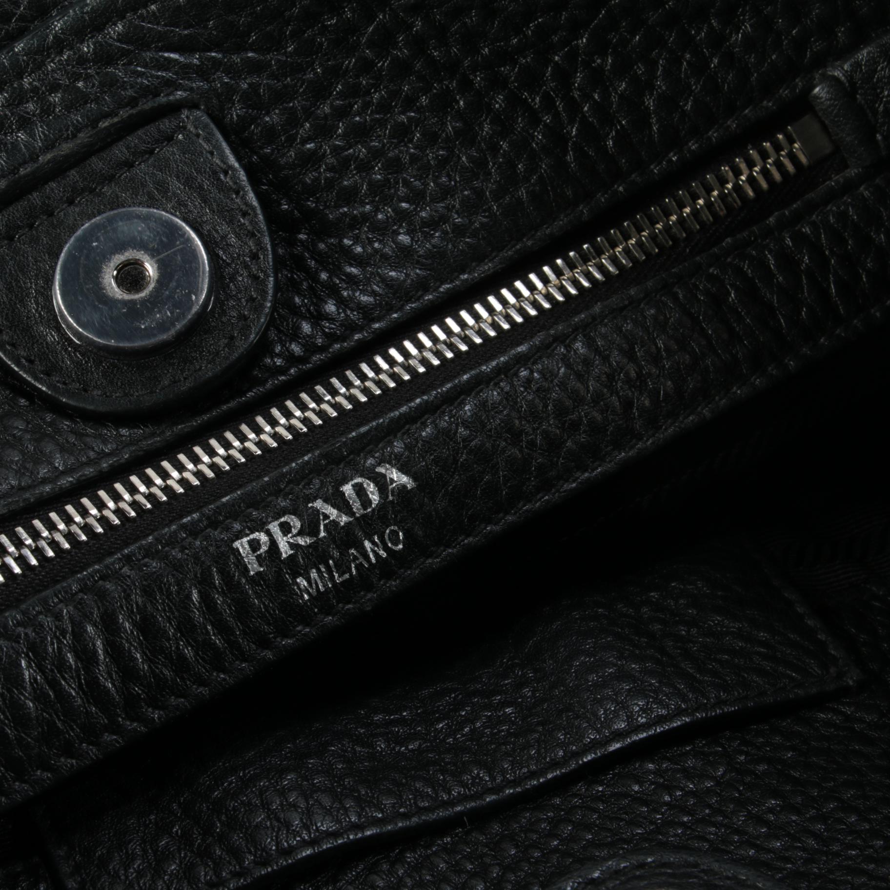 Prada Vitello Daino Leather Bucket Bag in Black