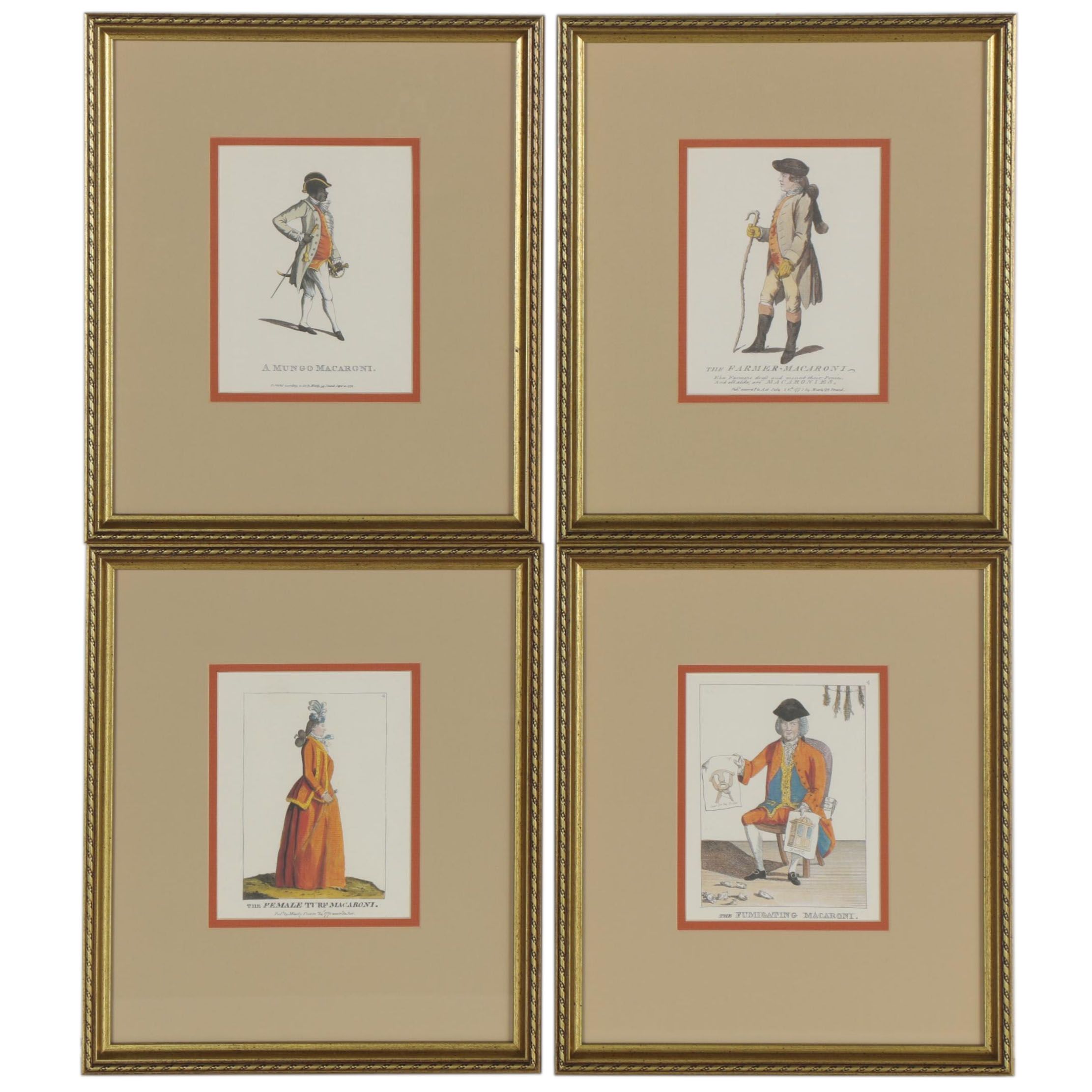 Offset Lithographs after Mary and Matthew Darly of Macaroni, Late 20th Century