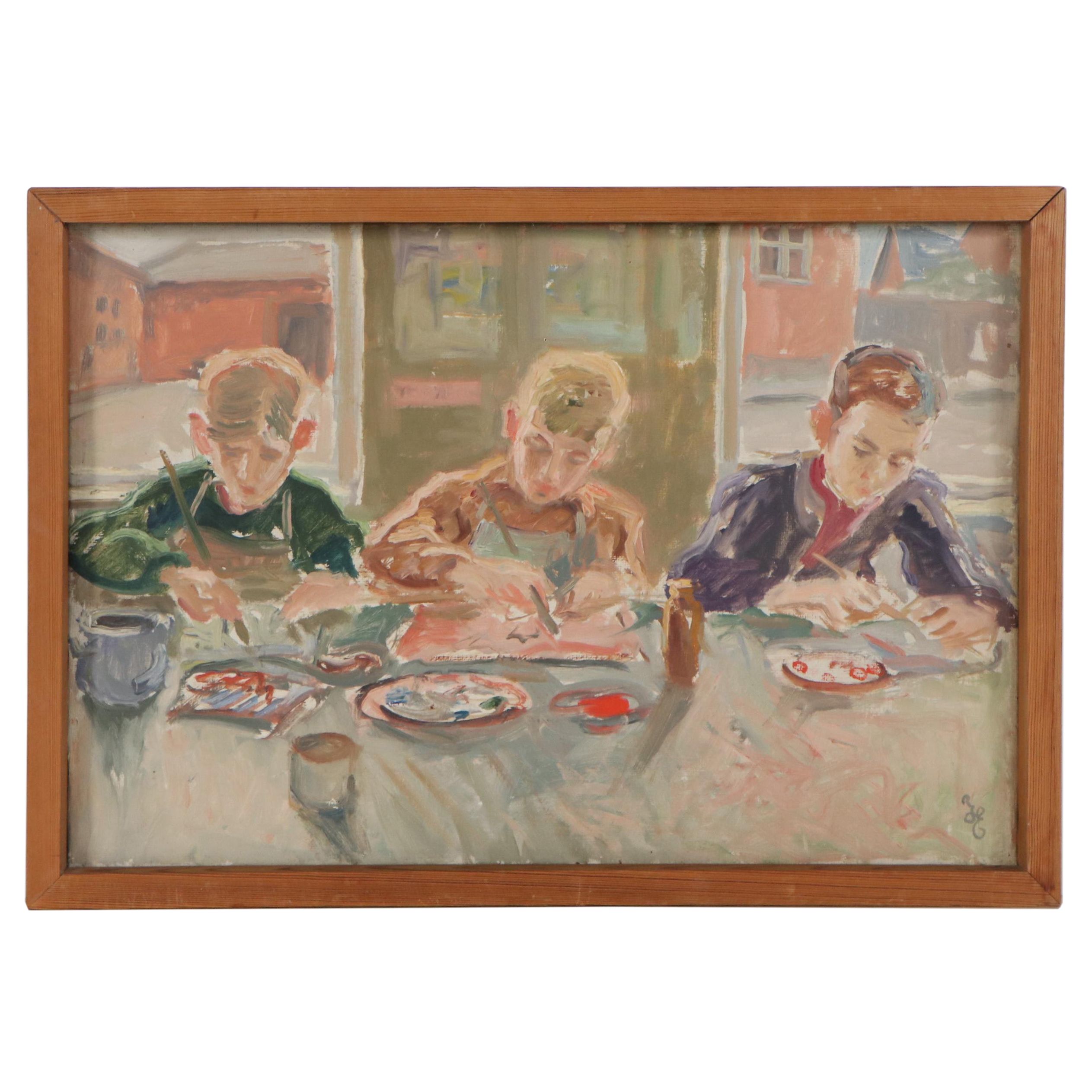 Hans Eriksen Oil Painting "Moo Ikke Ferniseres!" 1955