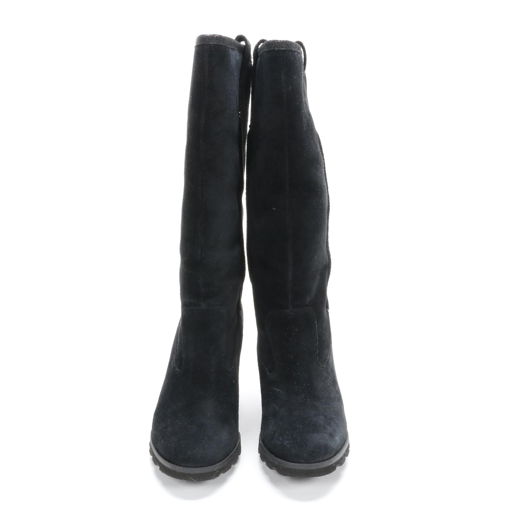 UGG Soliel Black Suede Mid-Calf Wedge Boots