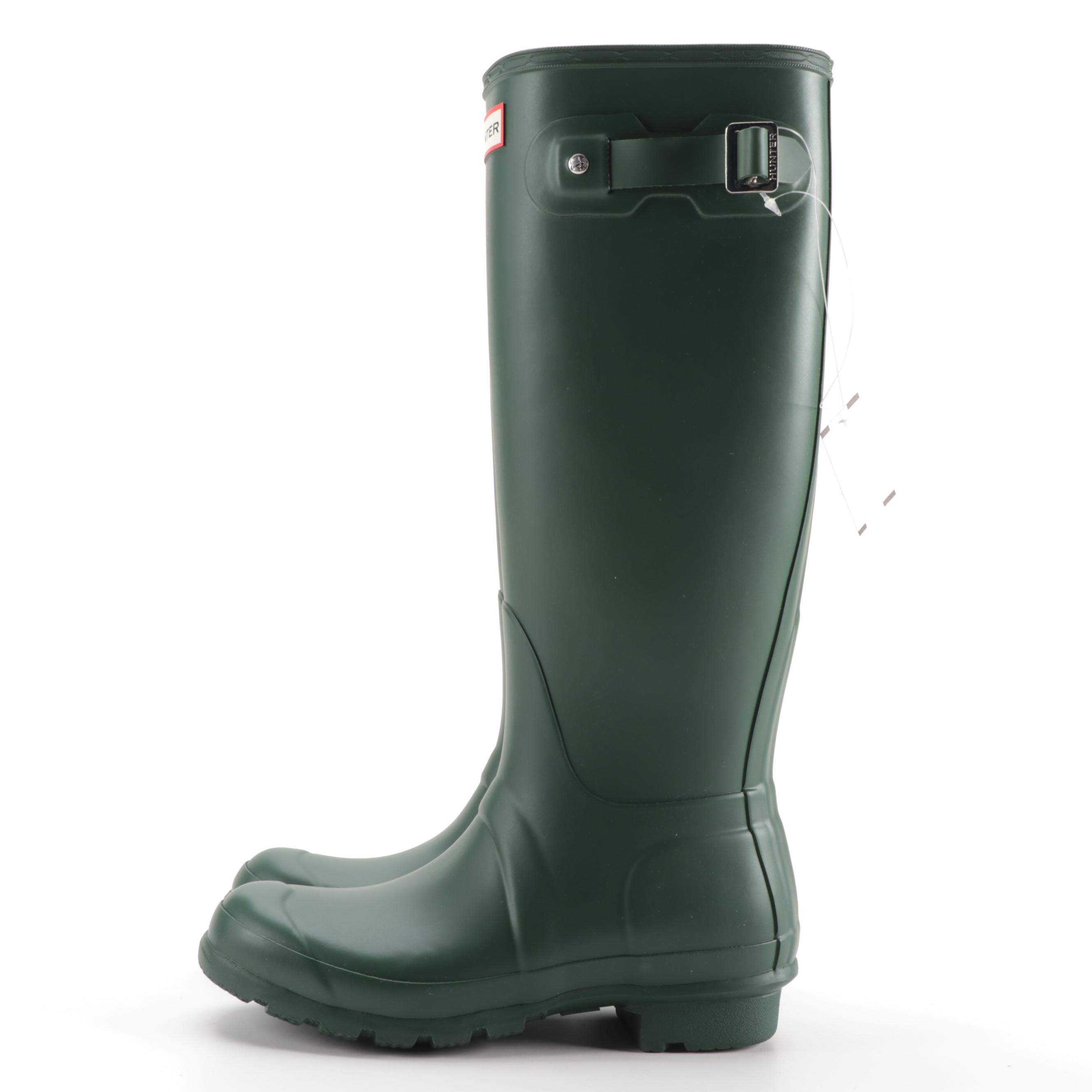 Hunter Original Tall Rain Boots in Matte Green with Box, Size 6