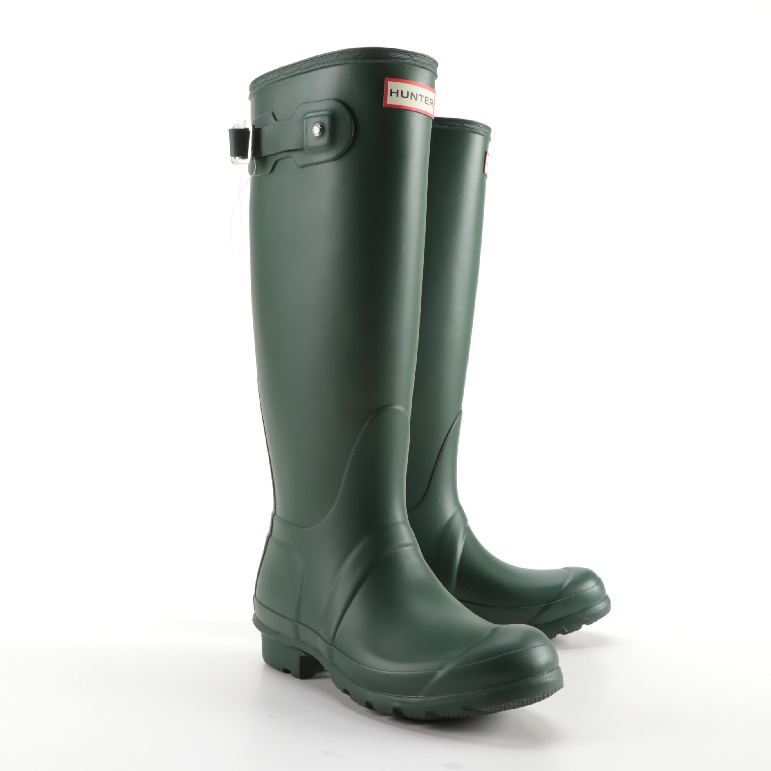 Hunter Original Tall Rain Boots in Matte Green with Box, Size 6