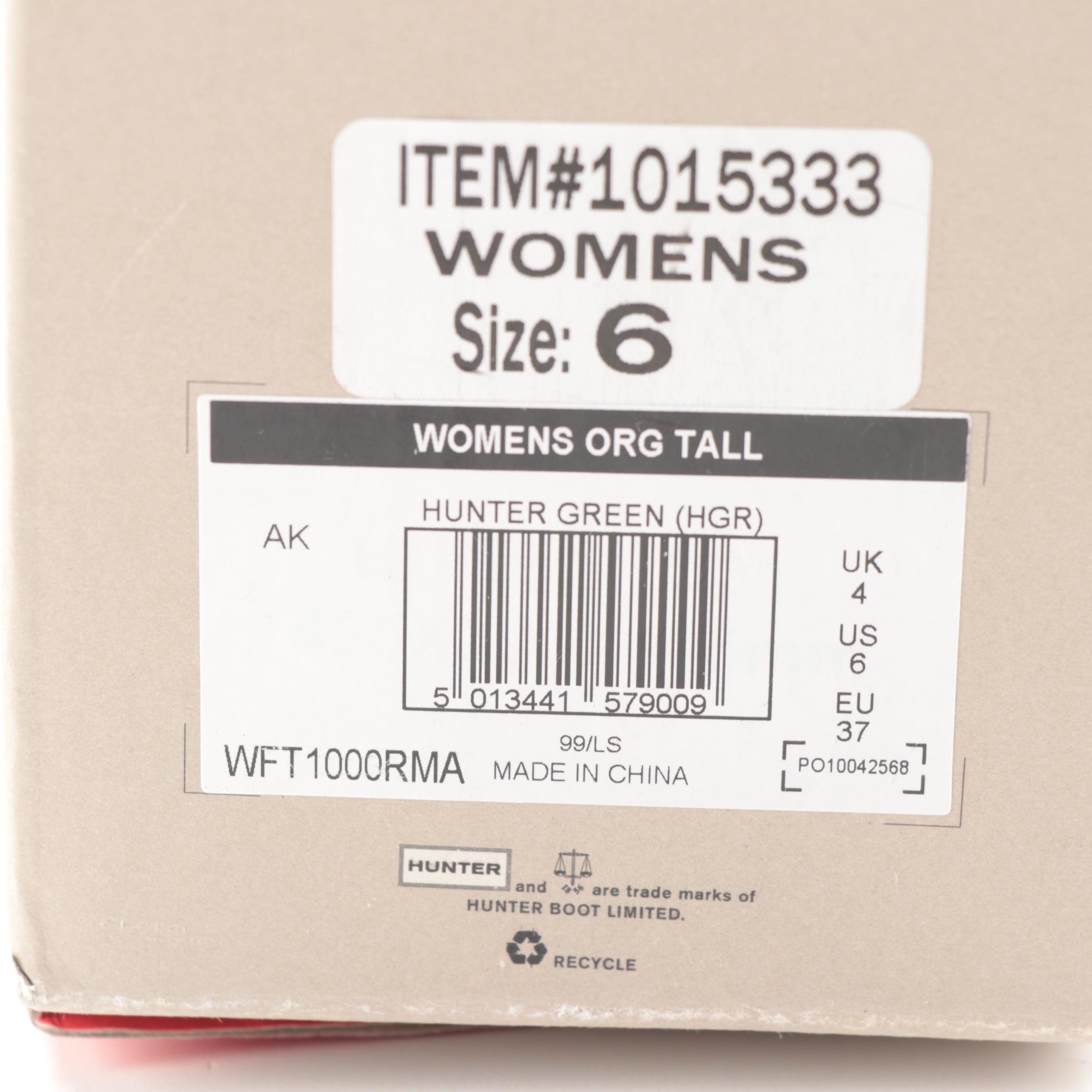 Hunter Original Tall Rain Boots in Matte Green with Box, Size 6