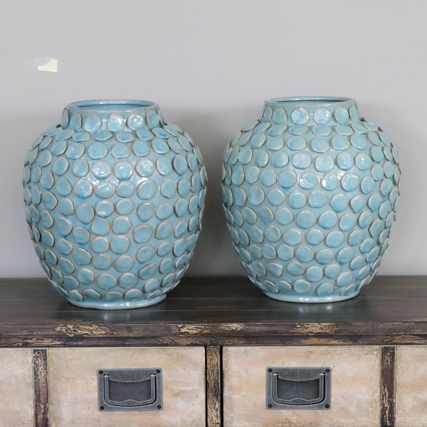 Modern Sky Blue Textured Ceramic Vases