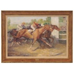 Arthur E. Becher Equine Oil Painting "Win, Place, Show," circa 1930