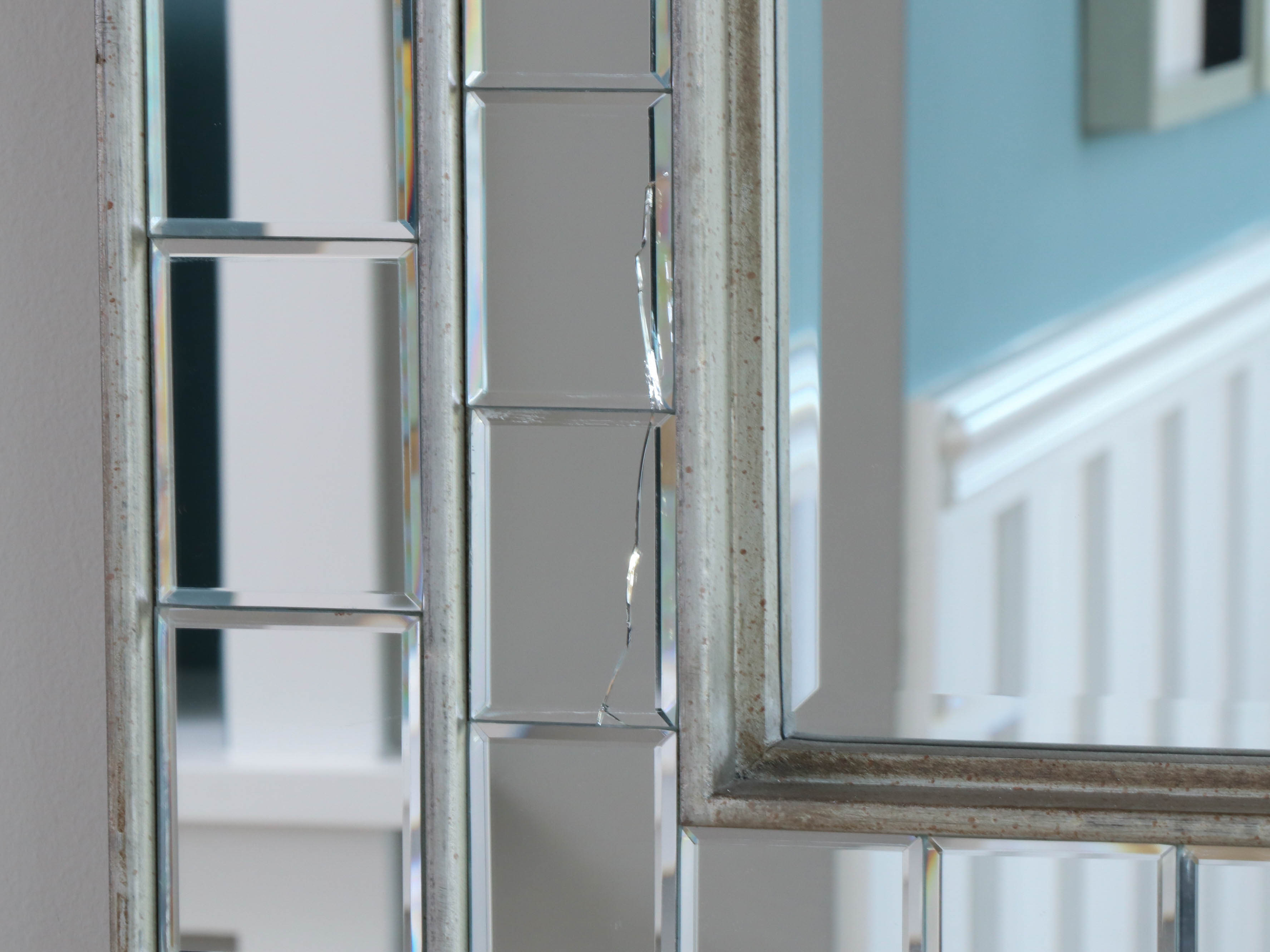 Paneled Tessellated Silver Wall Mirror