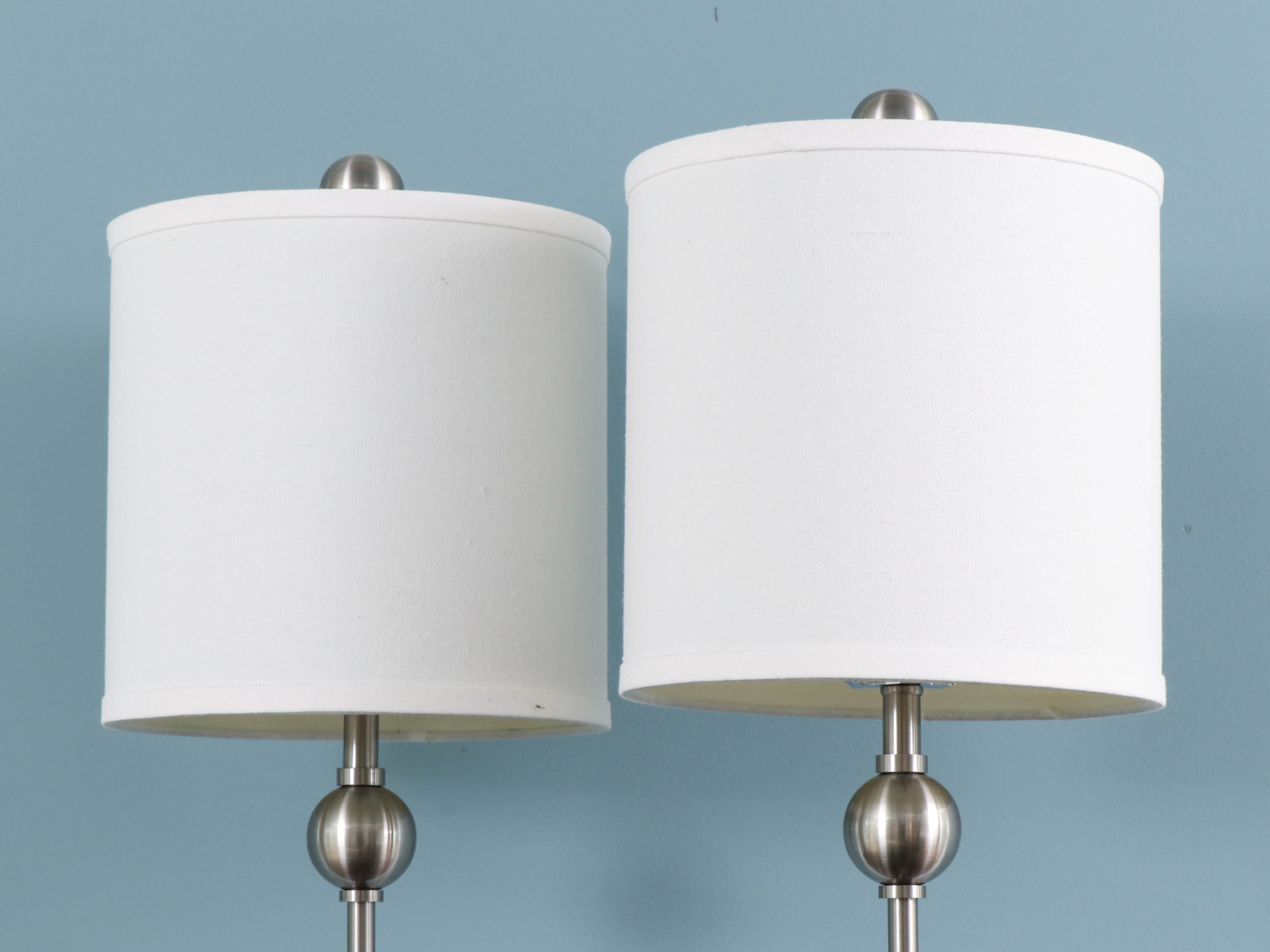 Uttermost "Bellamy" Brushed Nickel and Acrylic Buffet Lamps with Drum Shades