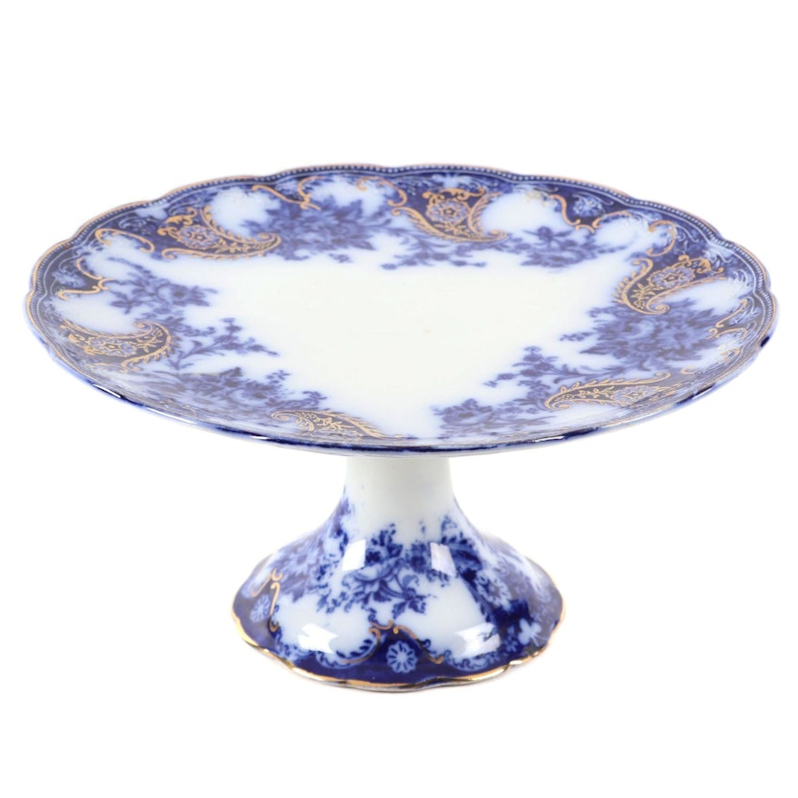Wood & Son "Lois" Flow Blue Footed Cake Stand, Late 19th to Early 20th Century