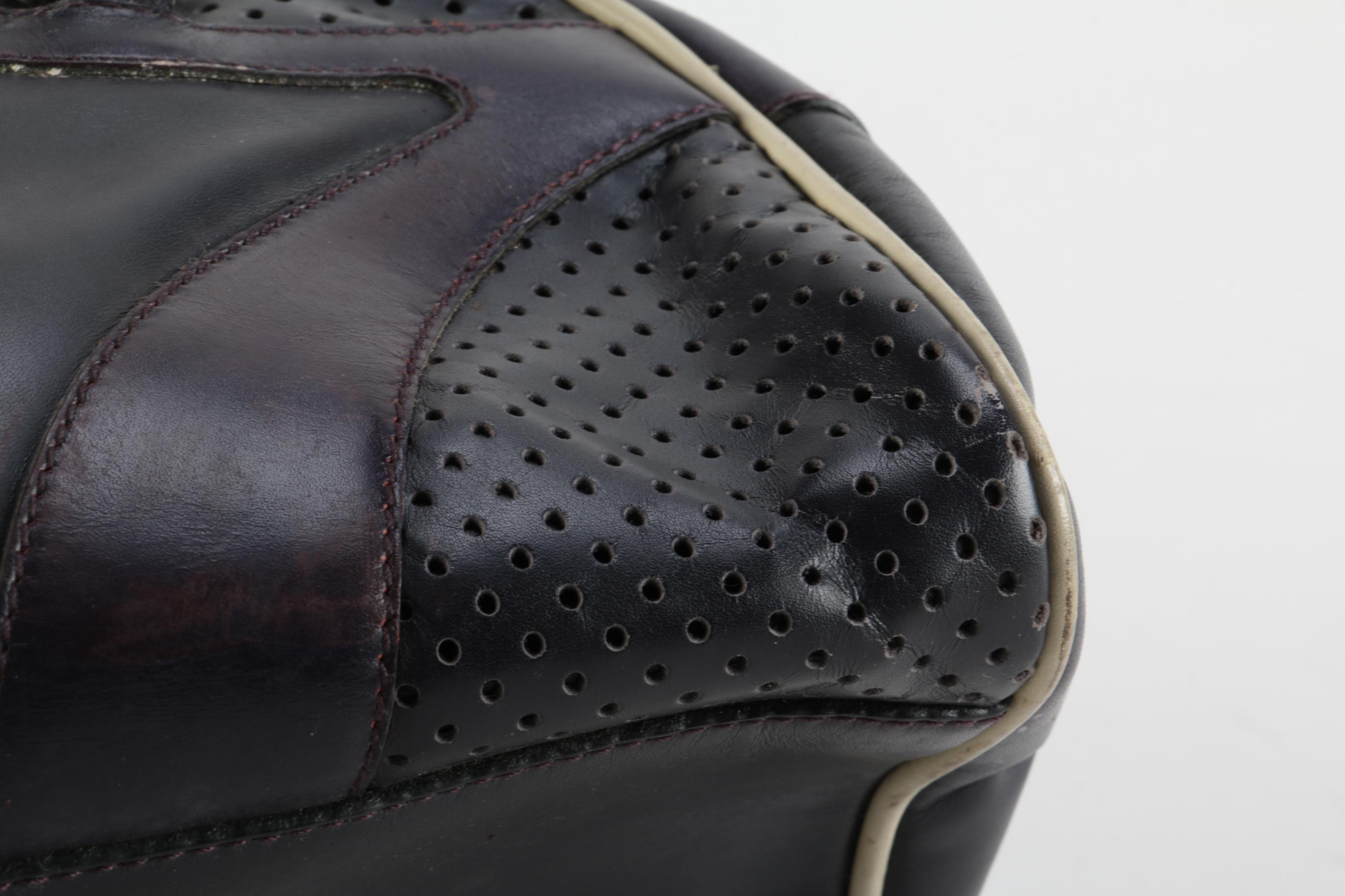 Modified Prada Vitello Drive Perforated Bowler Bag in Dark Aubergine Leather