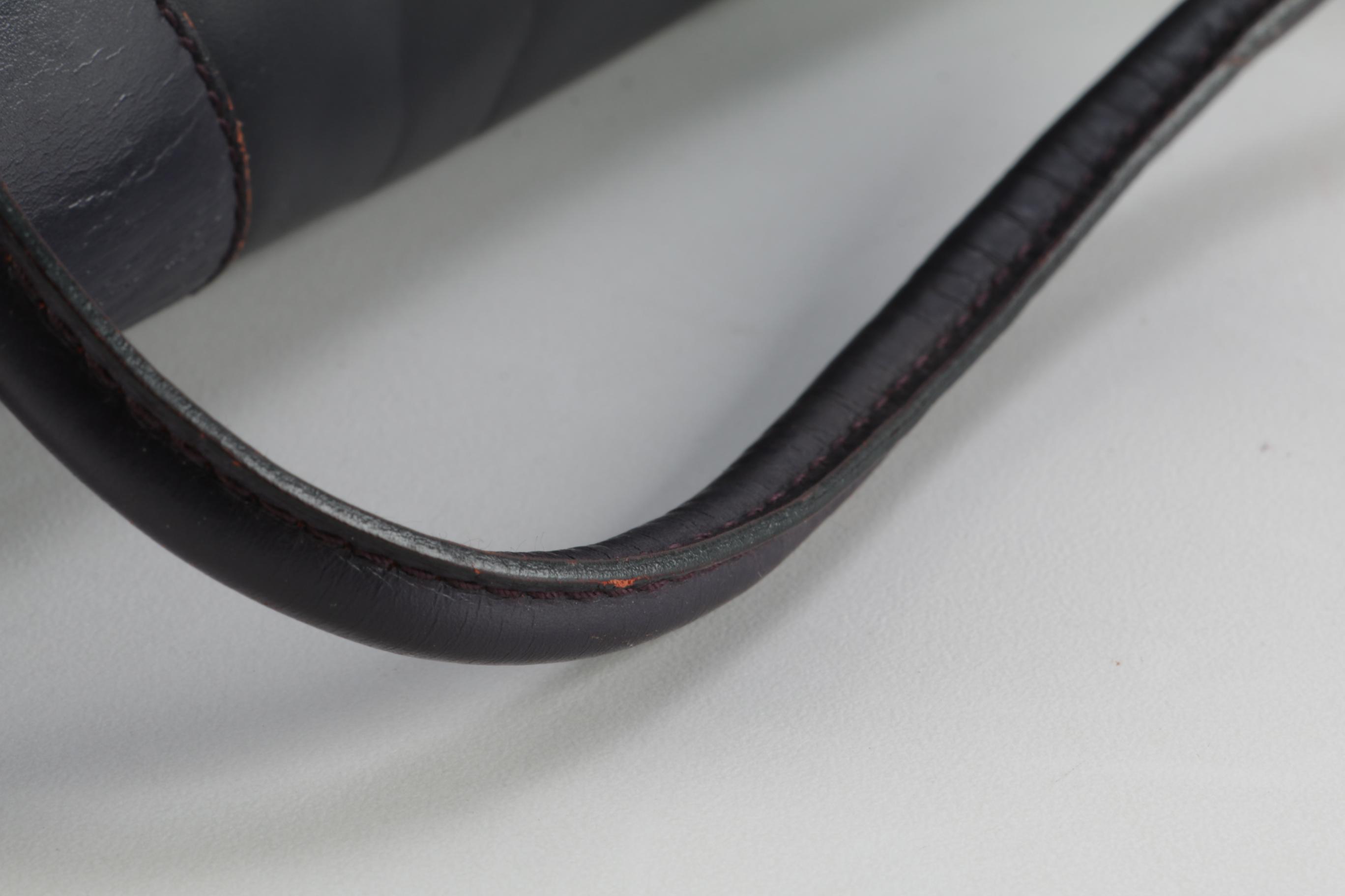 Modified Prada Vitello Drive Perforated Bowler Bag in Dark Aubergine Leather