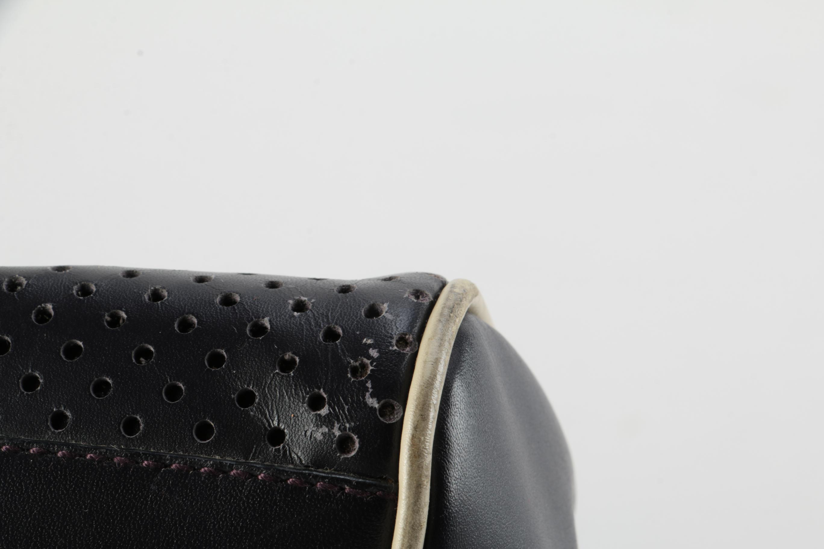 Modified Prada Vitello Drive Perforated Bowler Bag in Dark Aubergine Leather