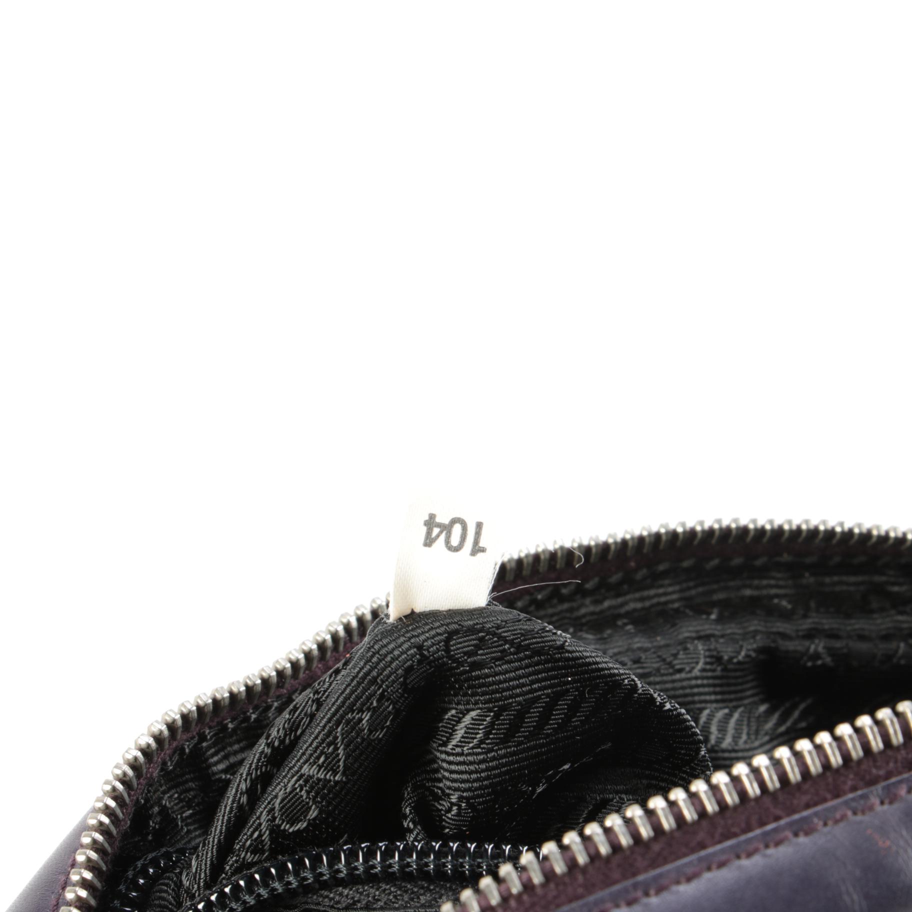 Modified Prada Vitello Drive Perforated Bowler Bag in Dark Aubergine Leather