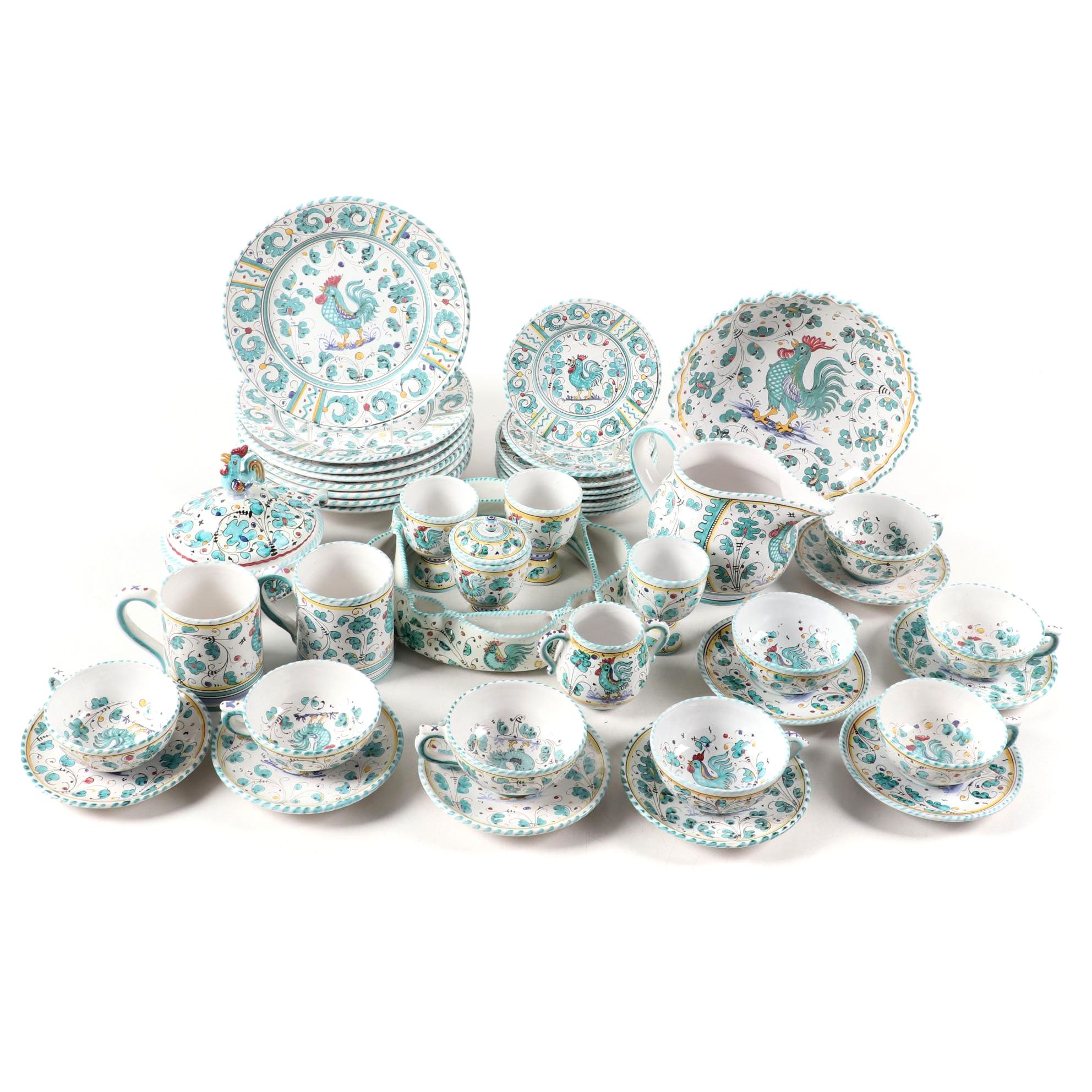 Cama Deruta Italian Hand-Painted "Green Rooster" Tableware