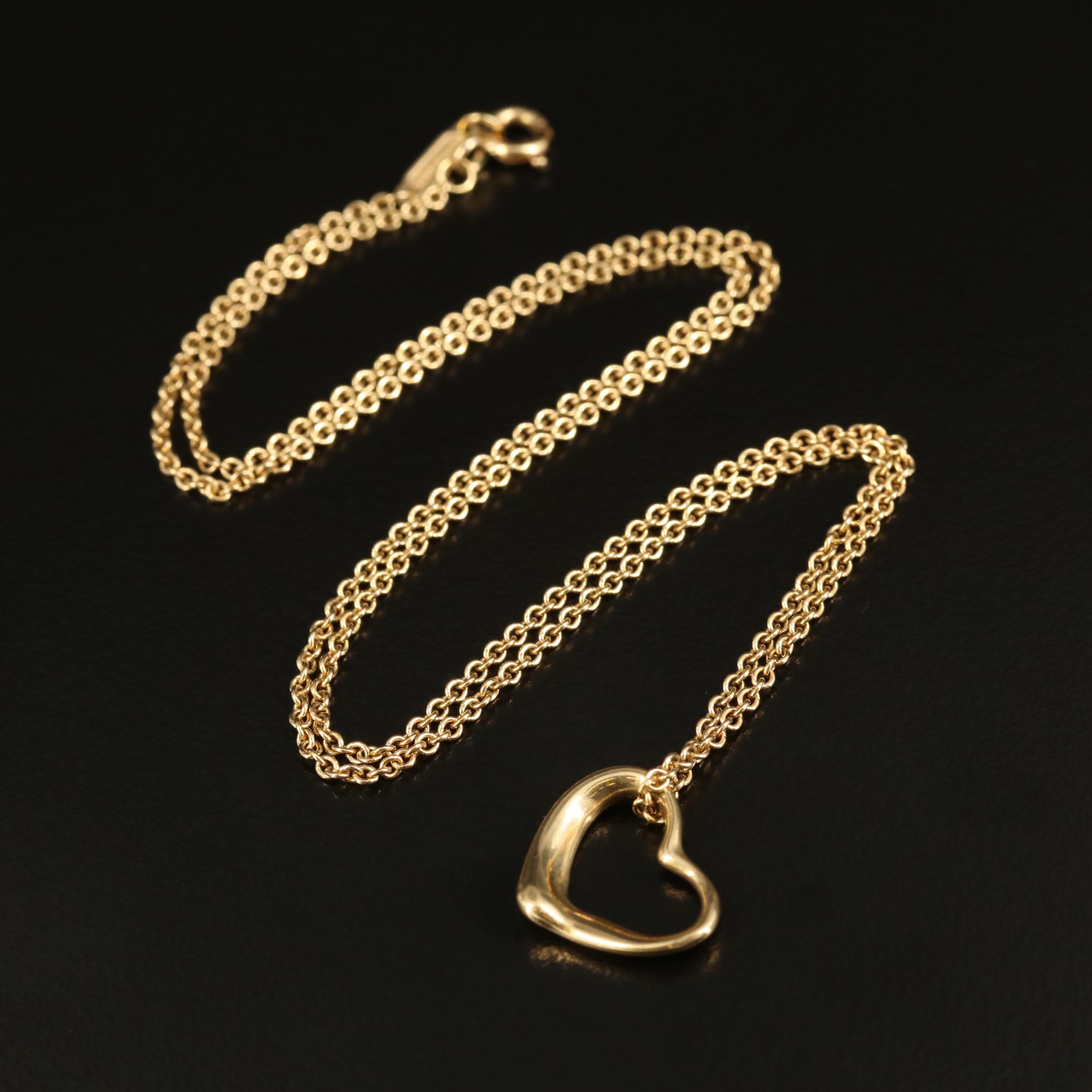 Elsa Peretti for Tiffany & Co. Vintage 18K Open Heart Pendant Necklace