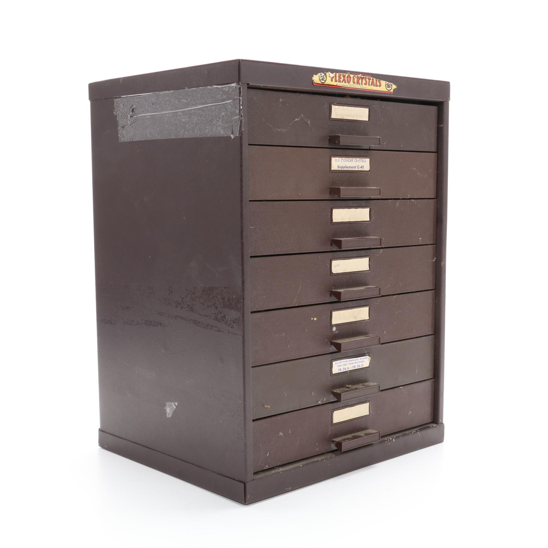 G-S Flexo Crystals Metal Cabinet of Spare Watch Parts