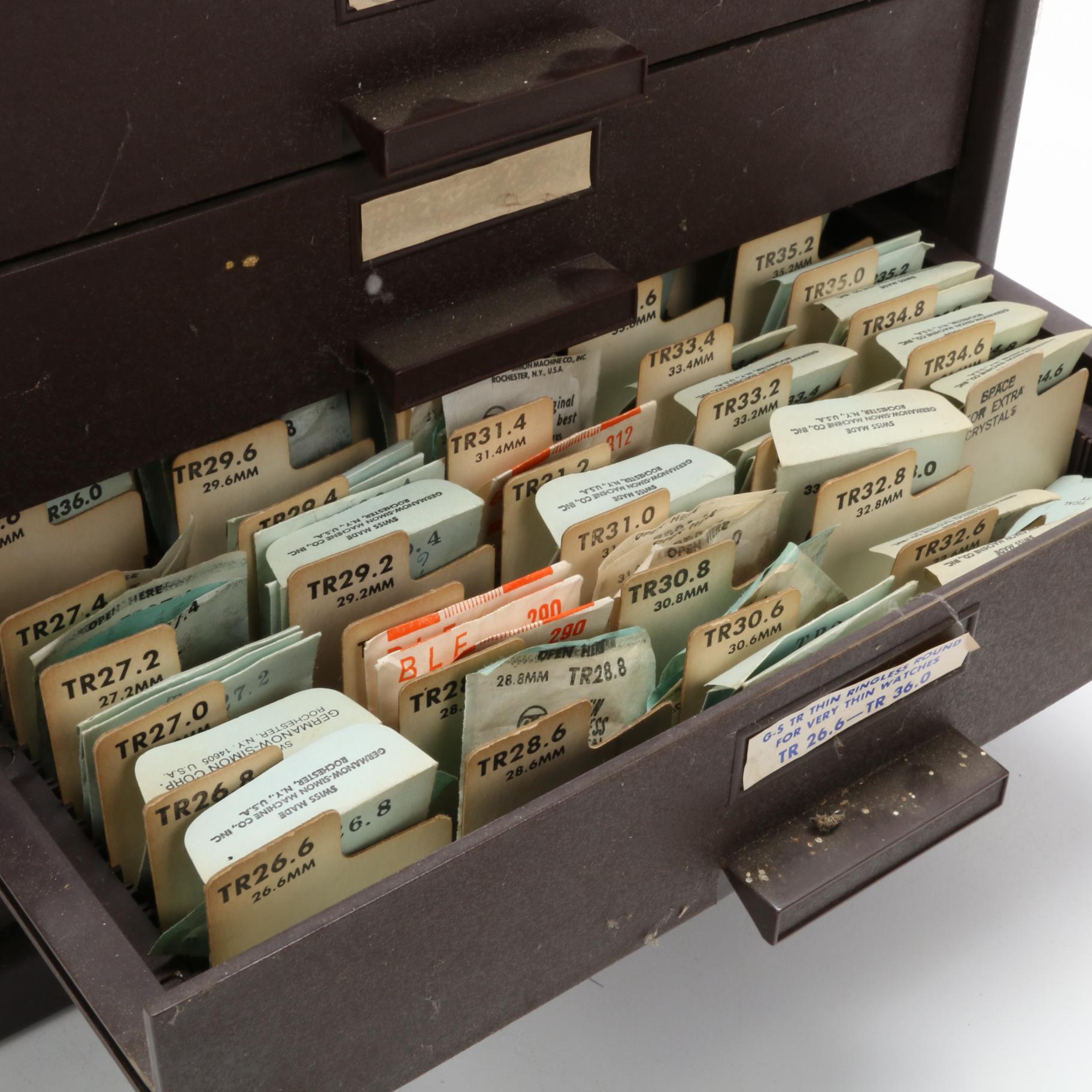 G-S Flexo Crystals Metal Cabinet of Spare Watch Parts