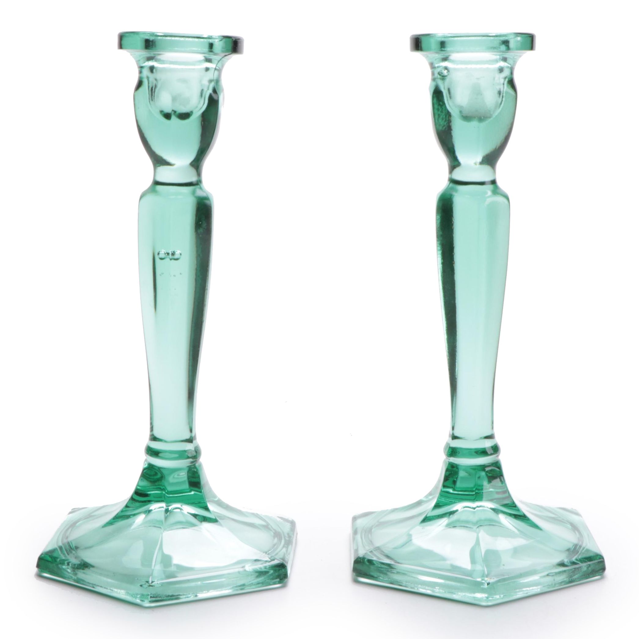 Fenton Green Glass Candlesticks