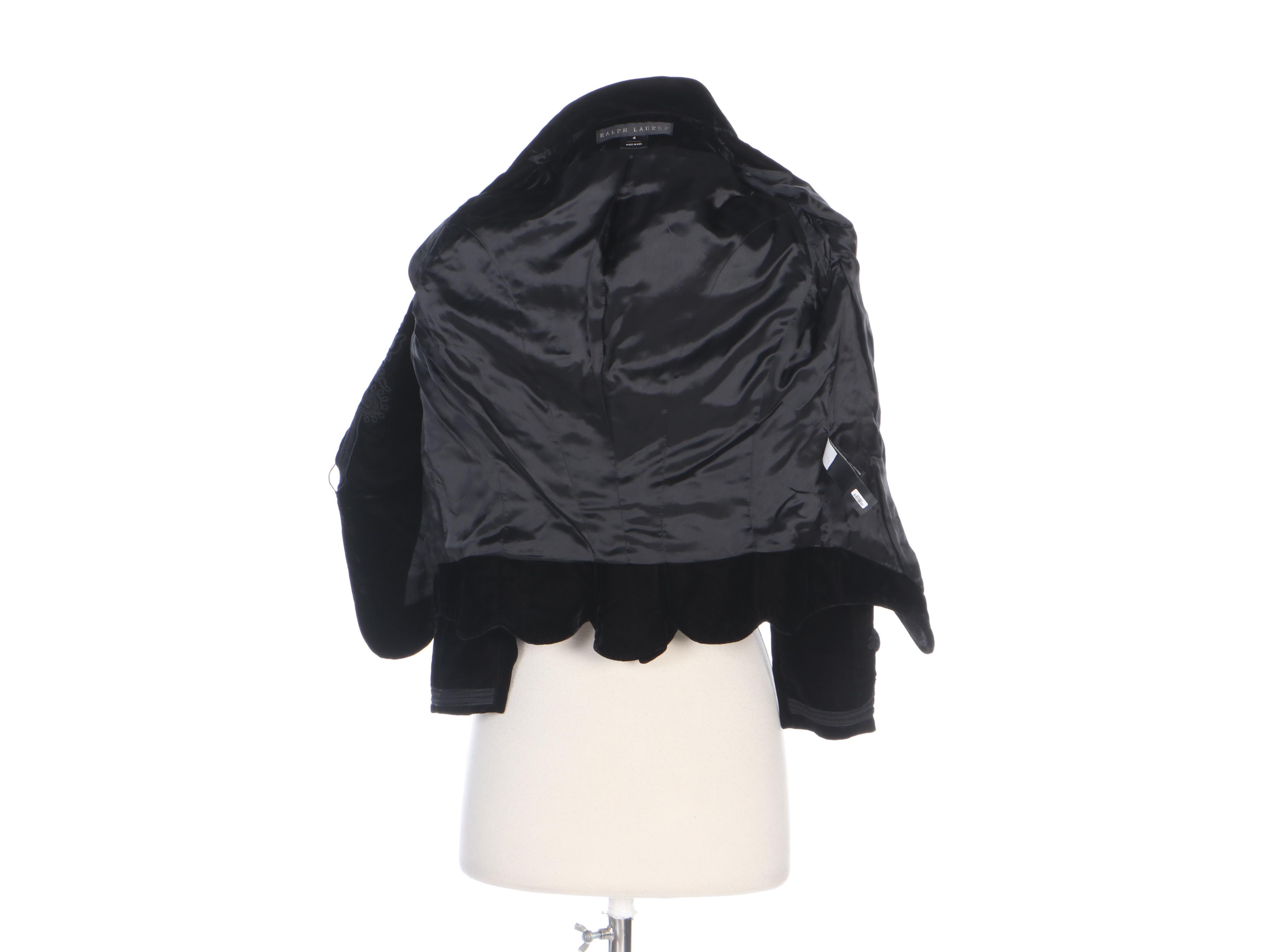 Ralph Lauren Soutache Embellished Velveteen Jacket with Scalloped Hem