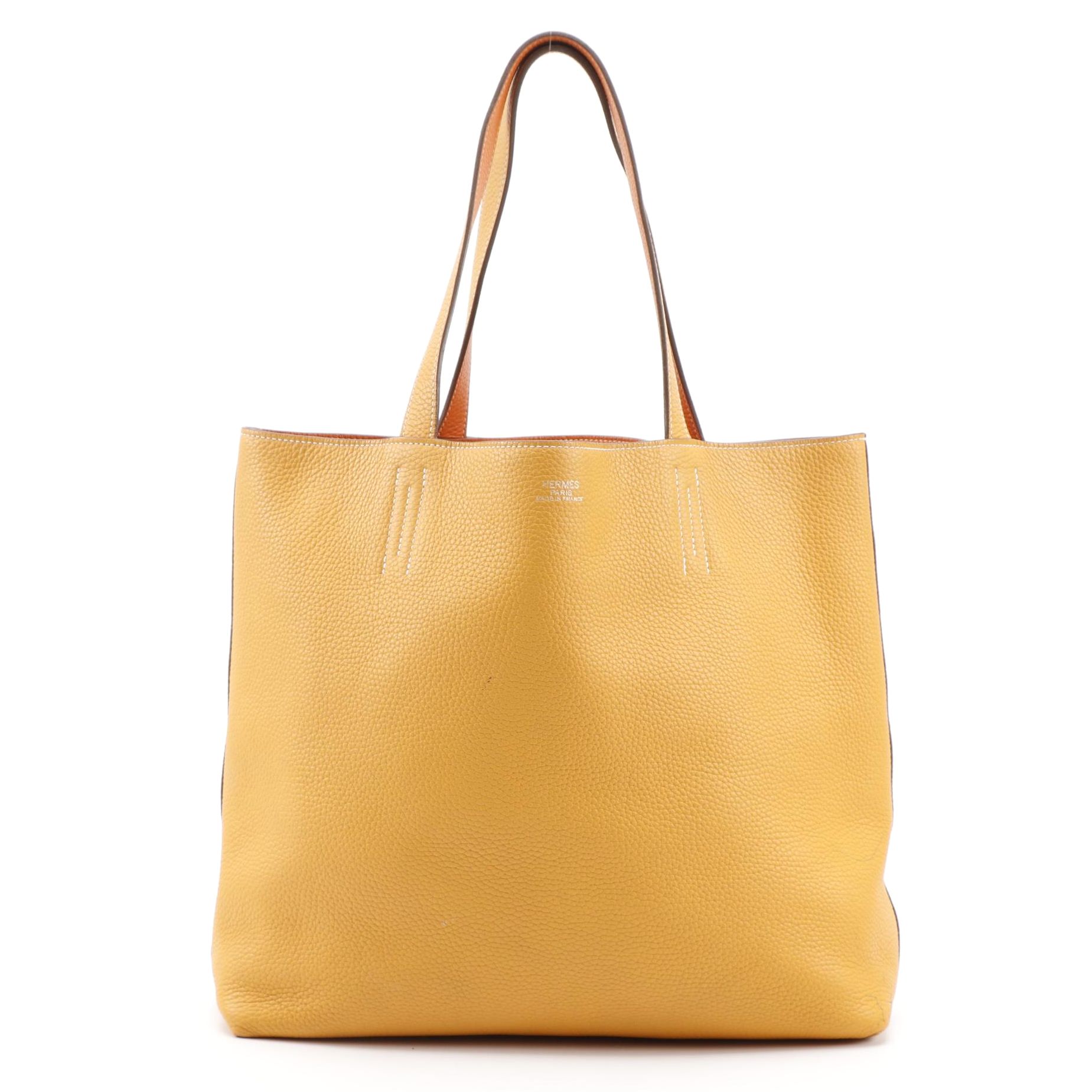 Hermès Double Sens 45cm Reversible Tote in Orange/Yellow Clemence Leather