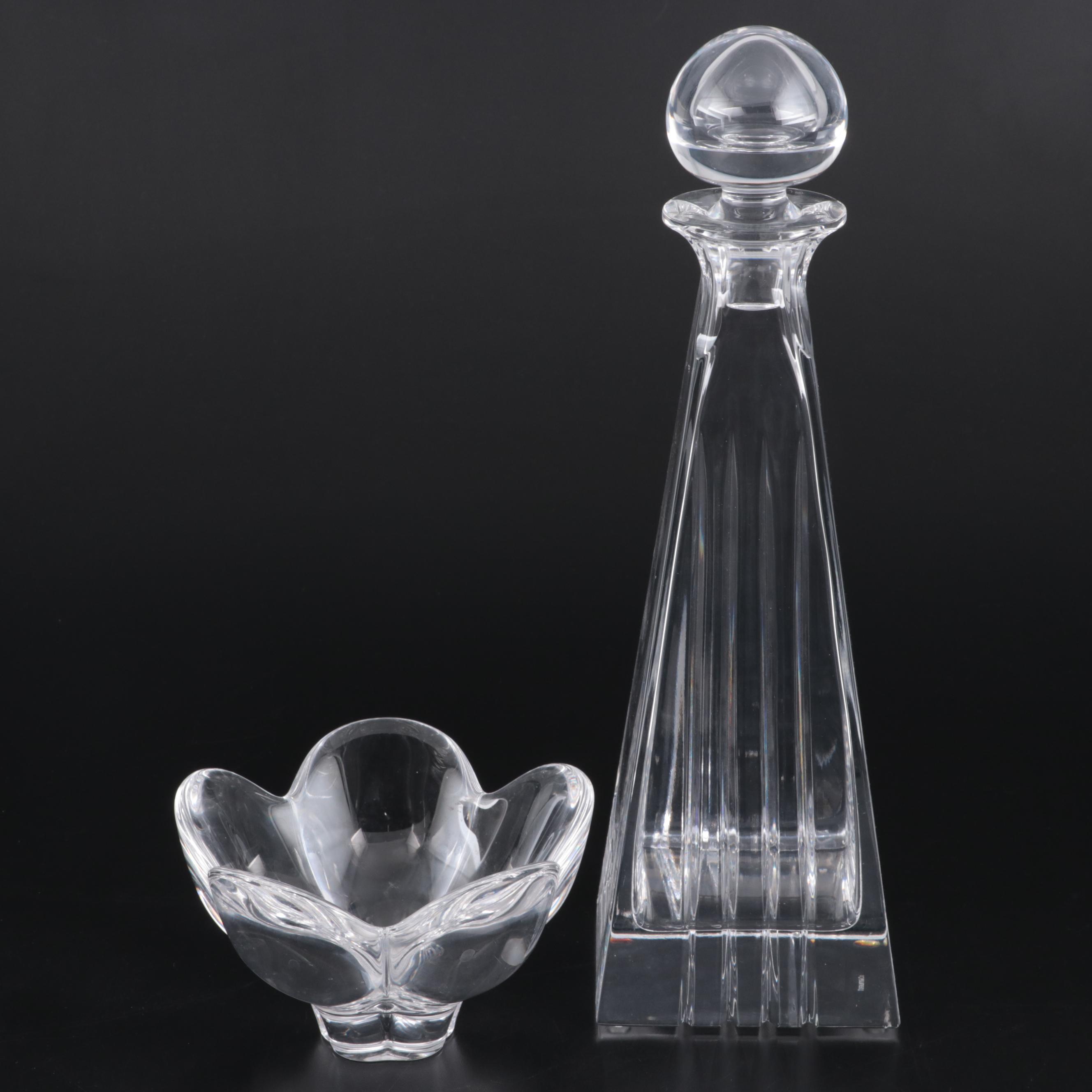 Tiffany & Co Crystal "Metropolis" Decanter and Flower Petal Candy Dish