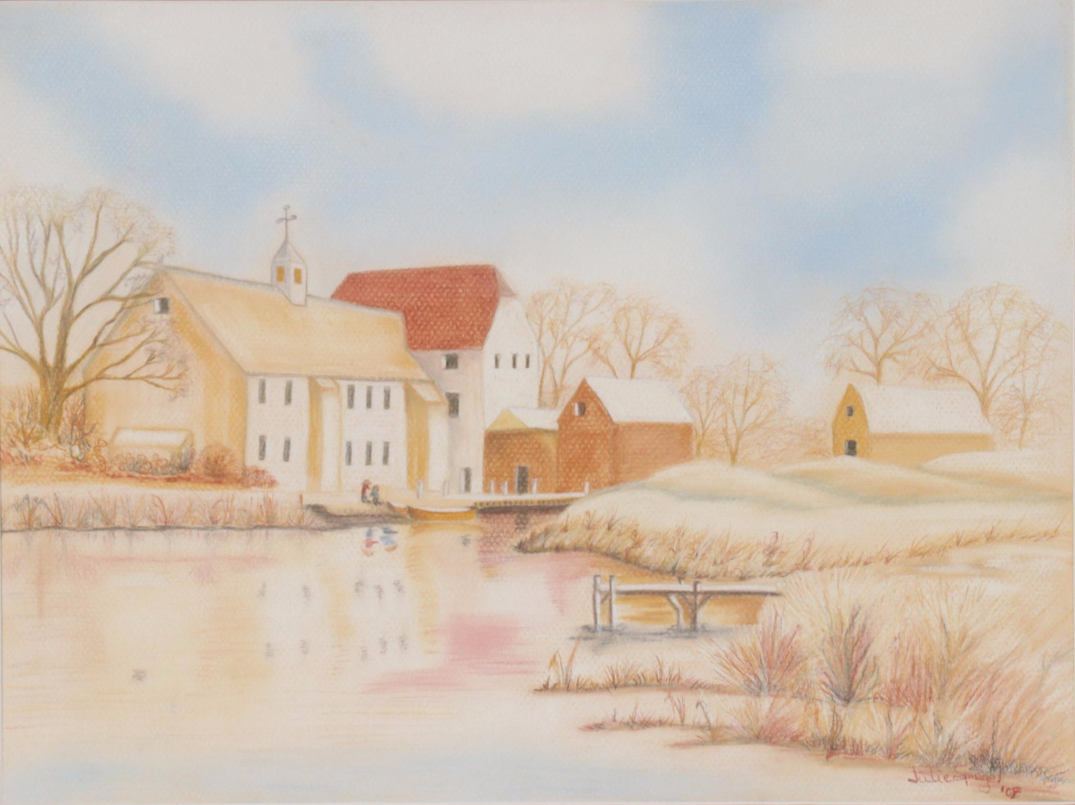 Julie Spiegel Colored Pencil Drawing of Riverside Village Landscape, 2007