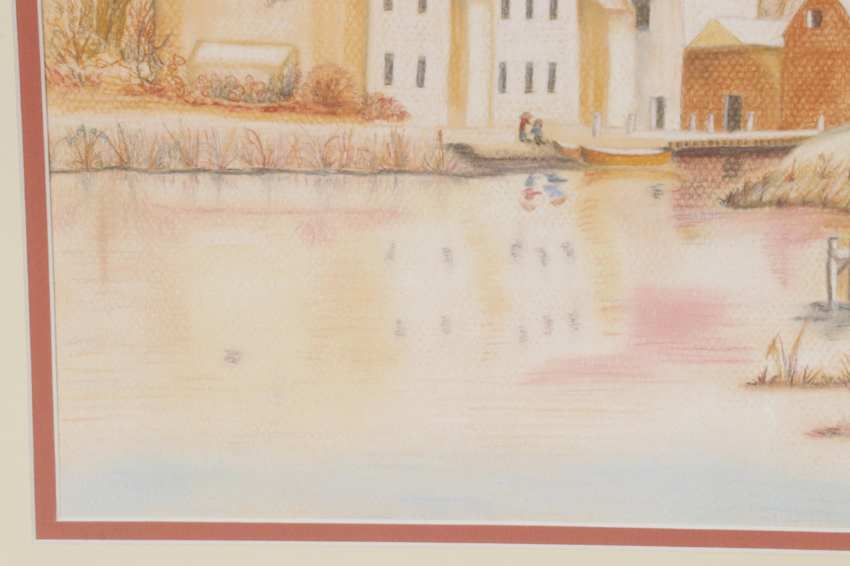 Julie Spiegel Colored Pencil Drawing of Riverside Village Landscape, 2007