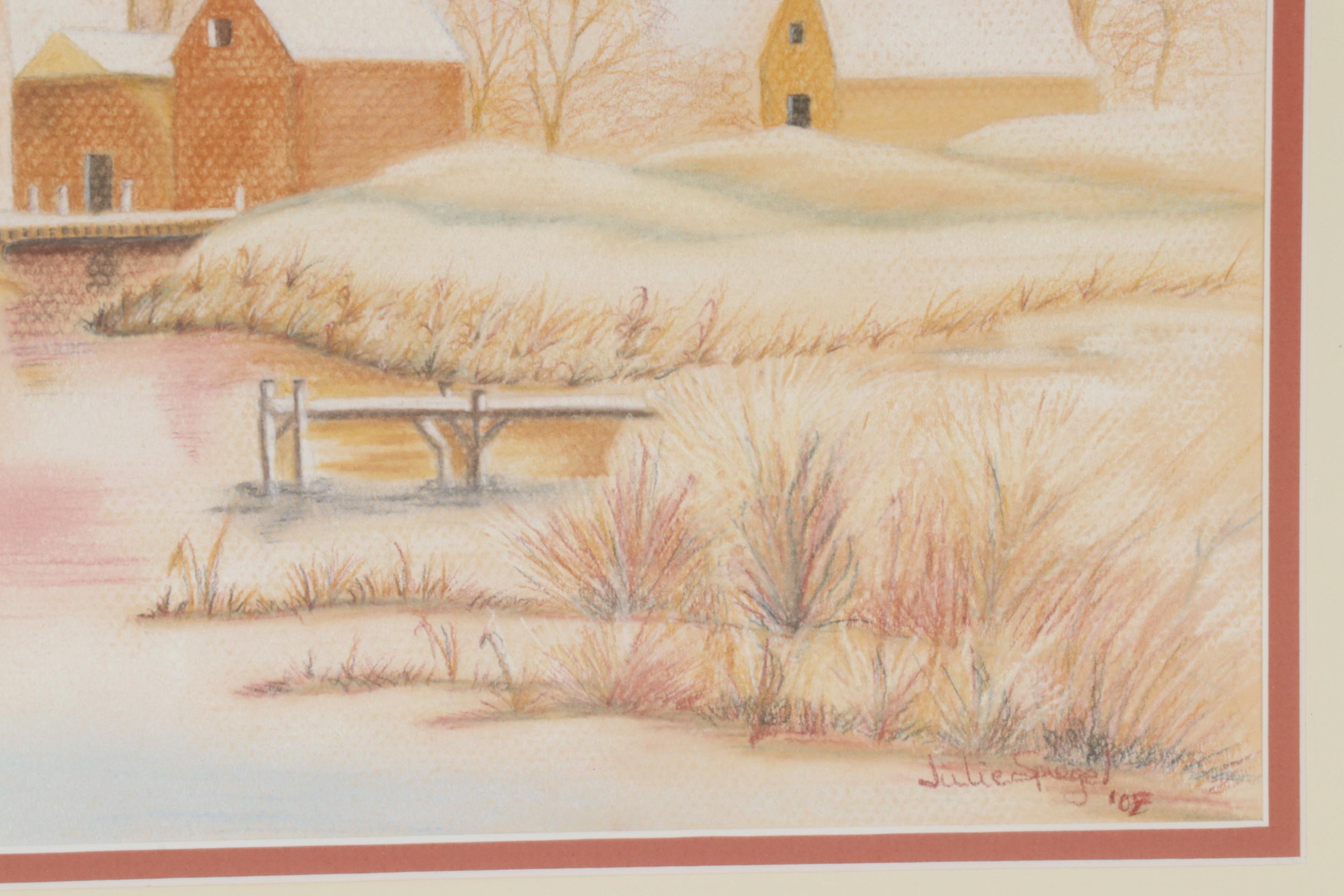 Julie Spiegel Colored Pencil Drawing of Riverside Village Landscape, 2007
