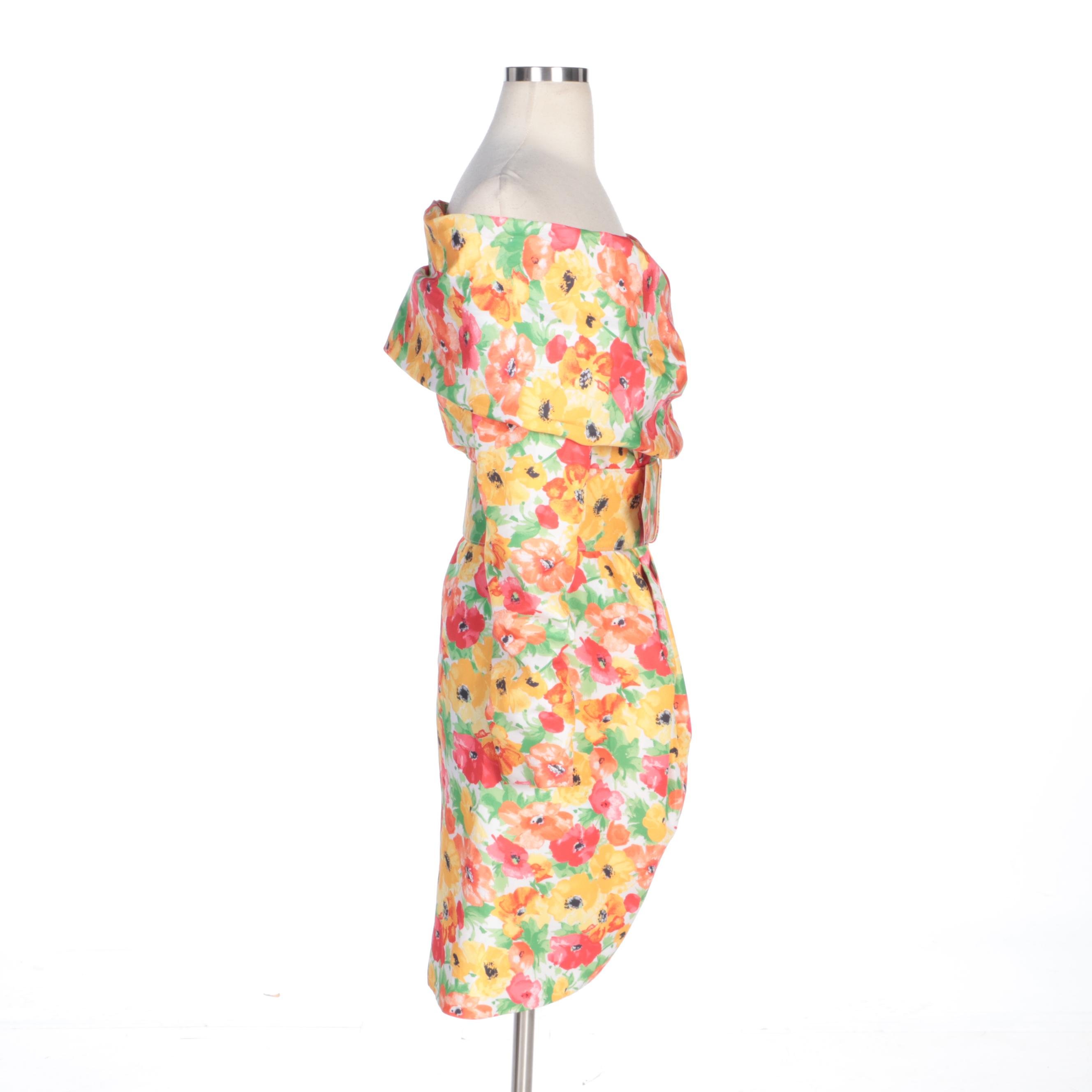 Victor Costa Poppy Print Draped Off-the-Shoulder Dress for Bergdorf Goodman