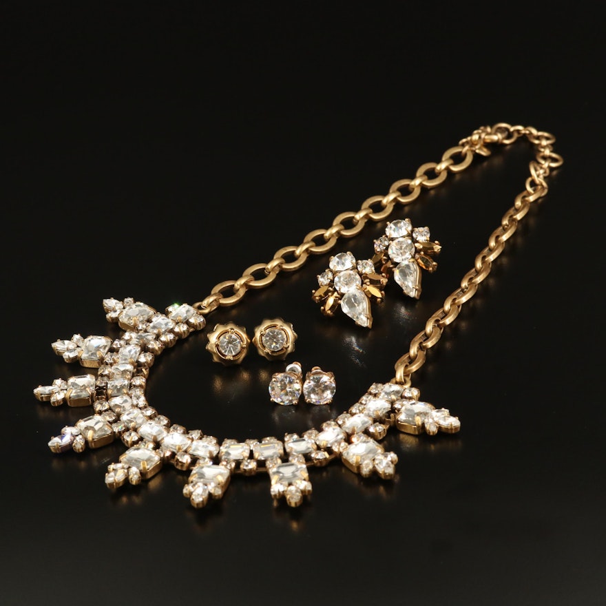 Rhinestone Jewelry Featuring J Crew Necklace and Earrings
