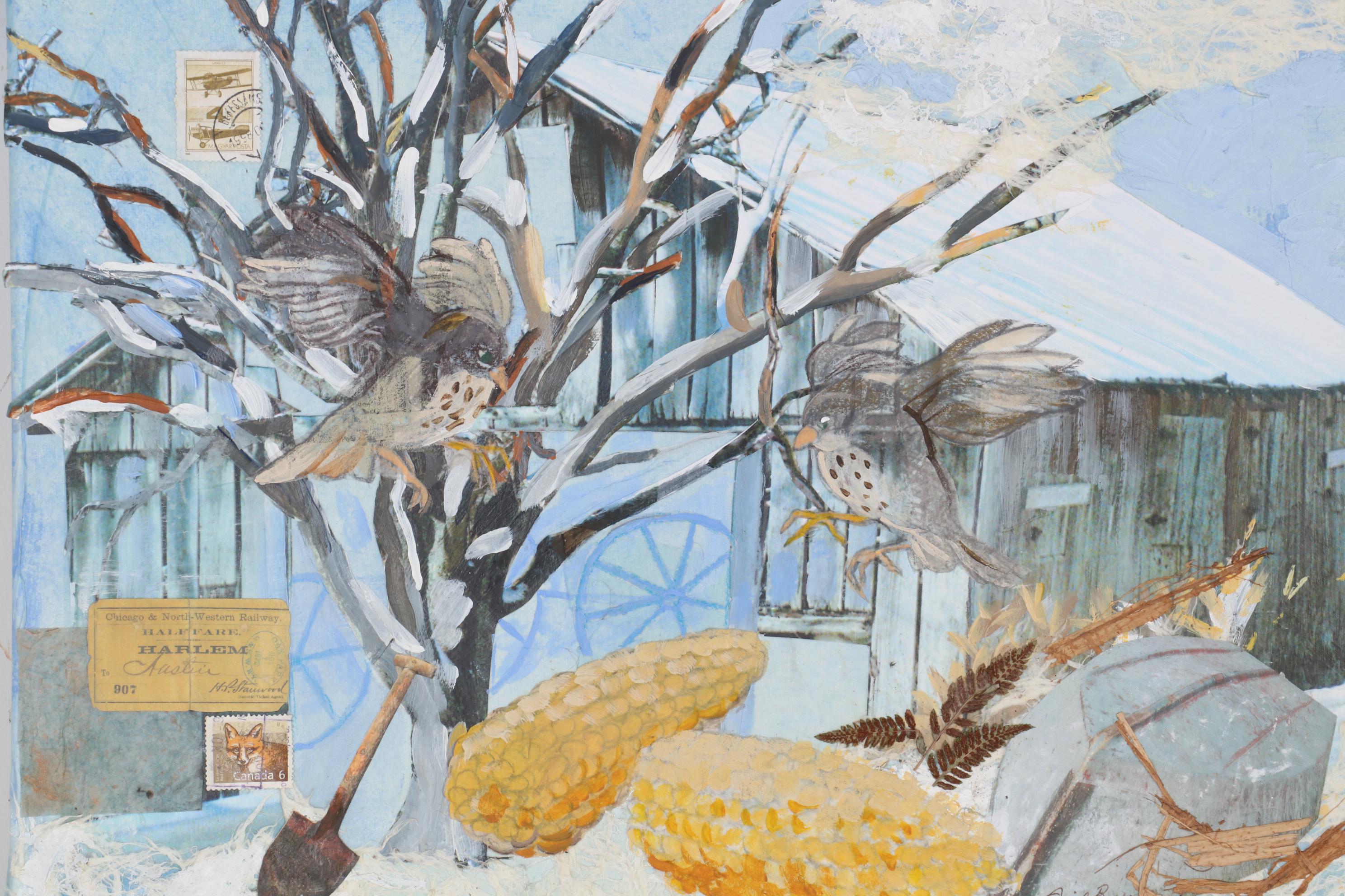 Sheila Bonser Mixed Media Paper Collage "Repast," 21st Century