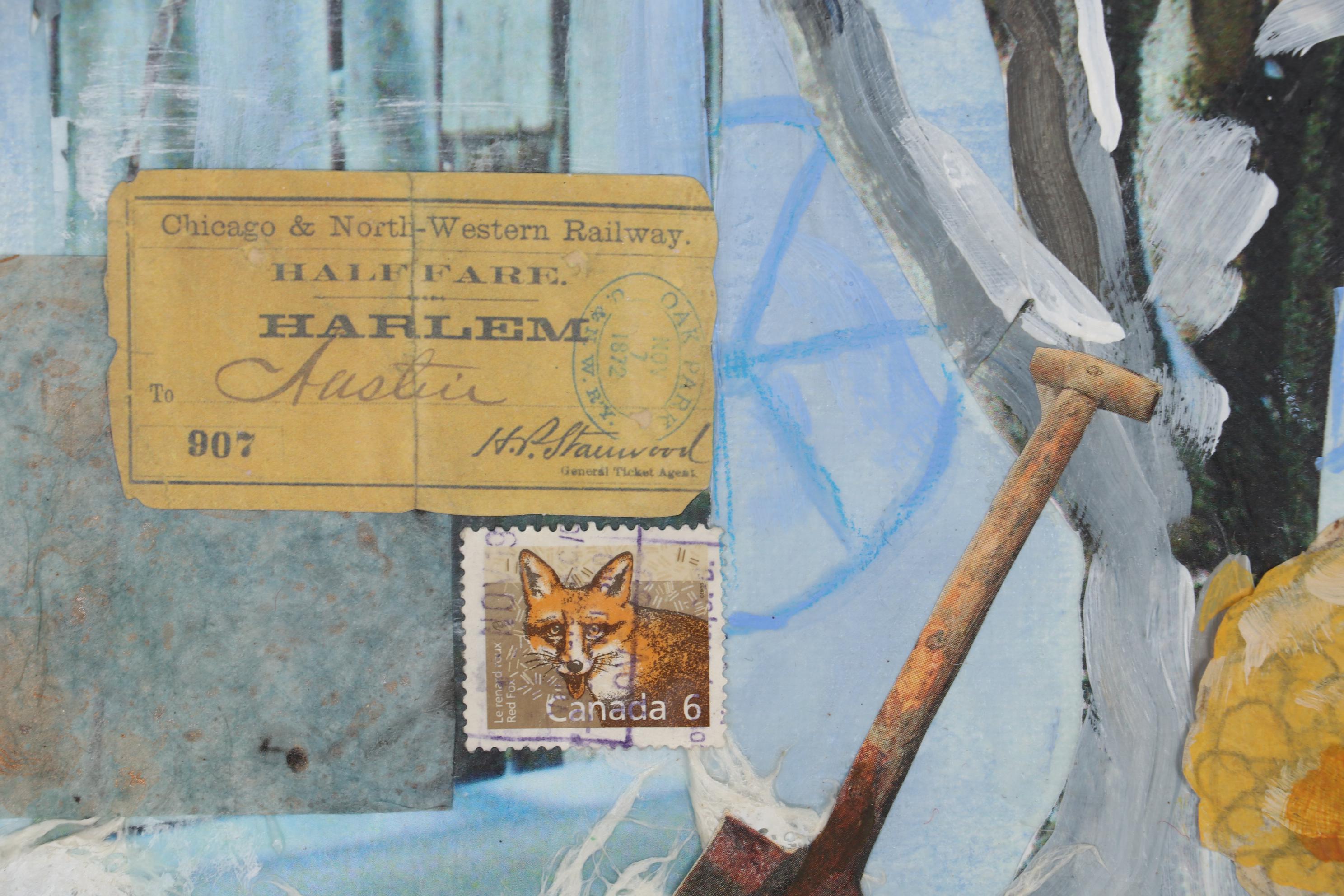 Sheila Bonser Mixed Media Paper Collage "Repast," 21st Century