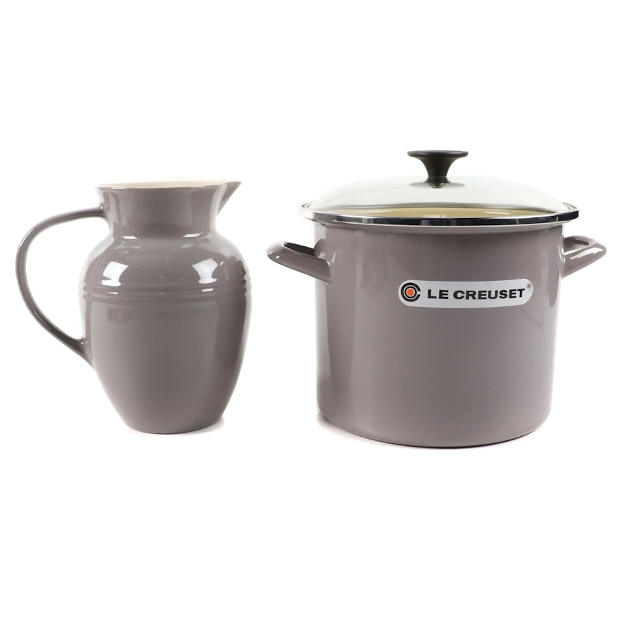 Le Creuset 8-Quart "Oyster" Stockpot and "Gris" 2.2-Liter Pitcher