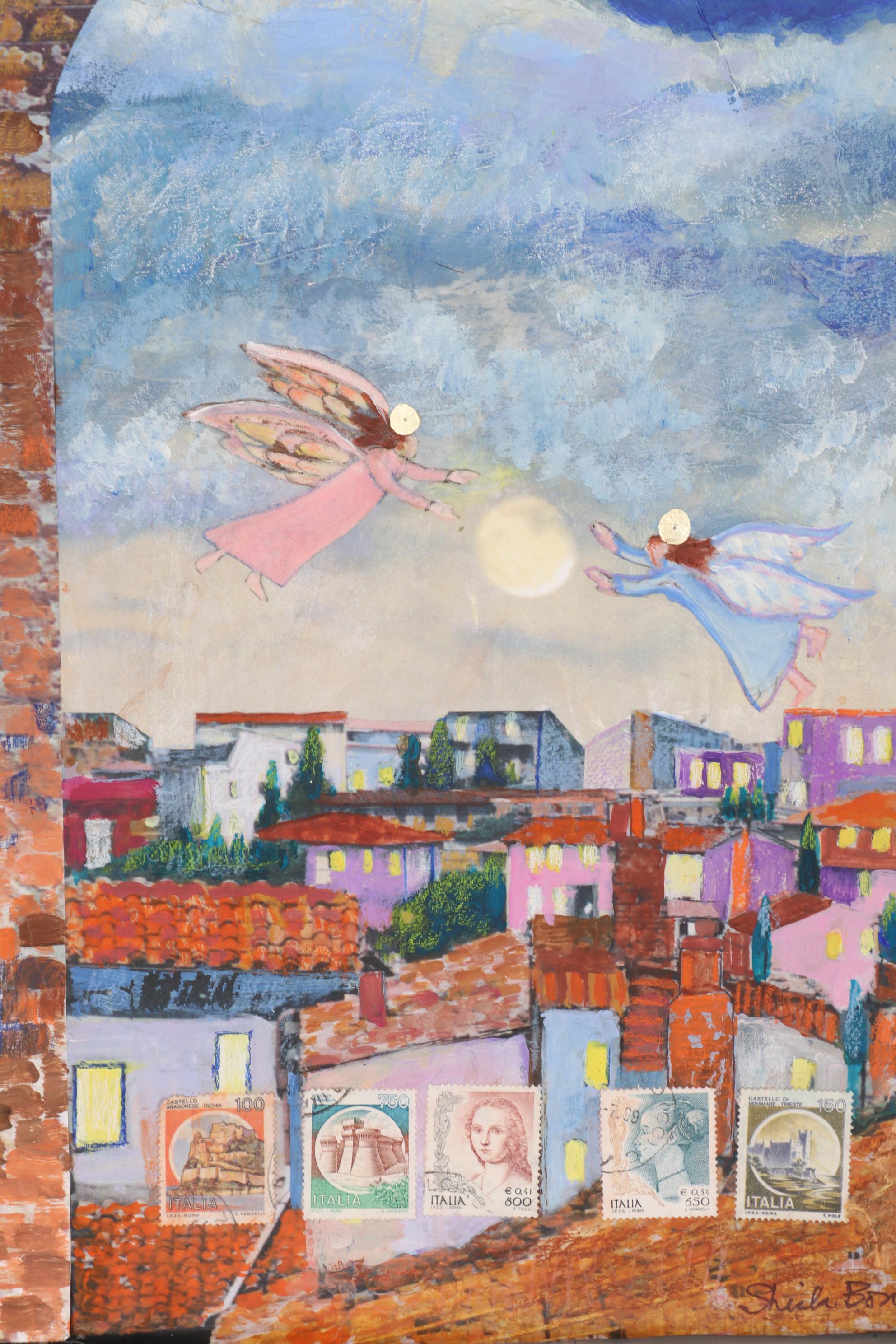 Sheila Bonser Mixed Media Paper Collage "Giotto's Angels," 21st Century