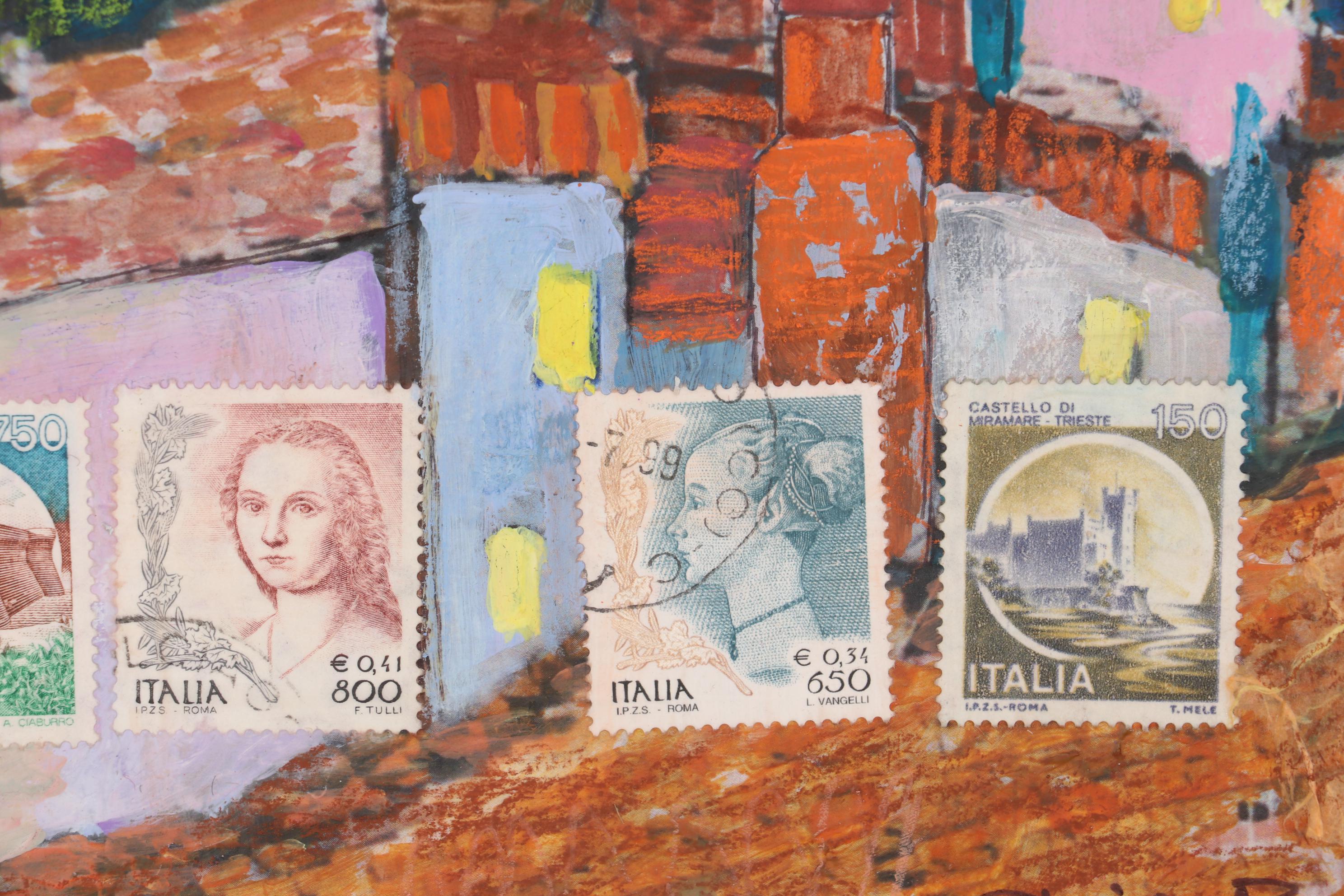 Sheila Bonser Mixed Media Paper Collage "Giotto's Angels," 21st Century