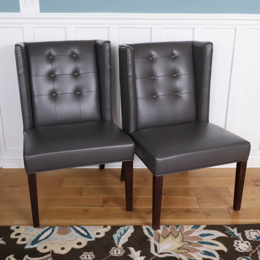 Pair of Button-Tufted Faux Leather Dining Chairs