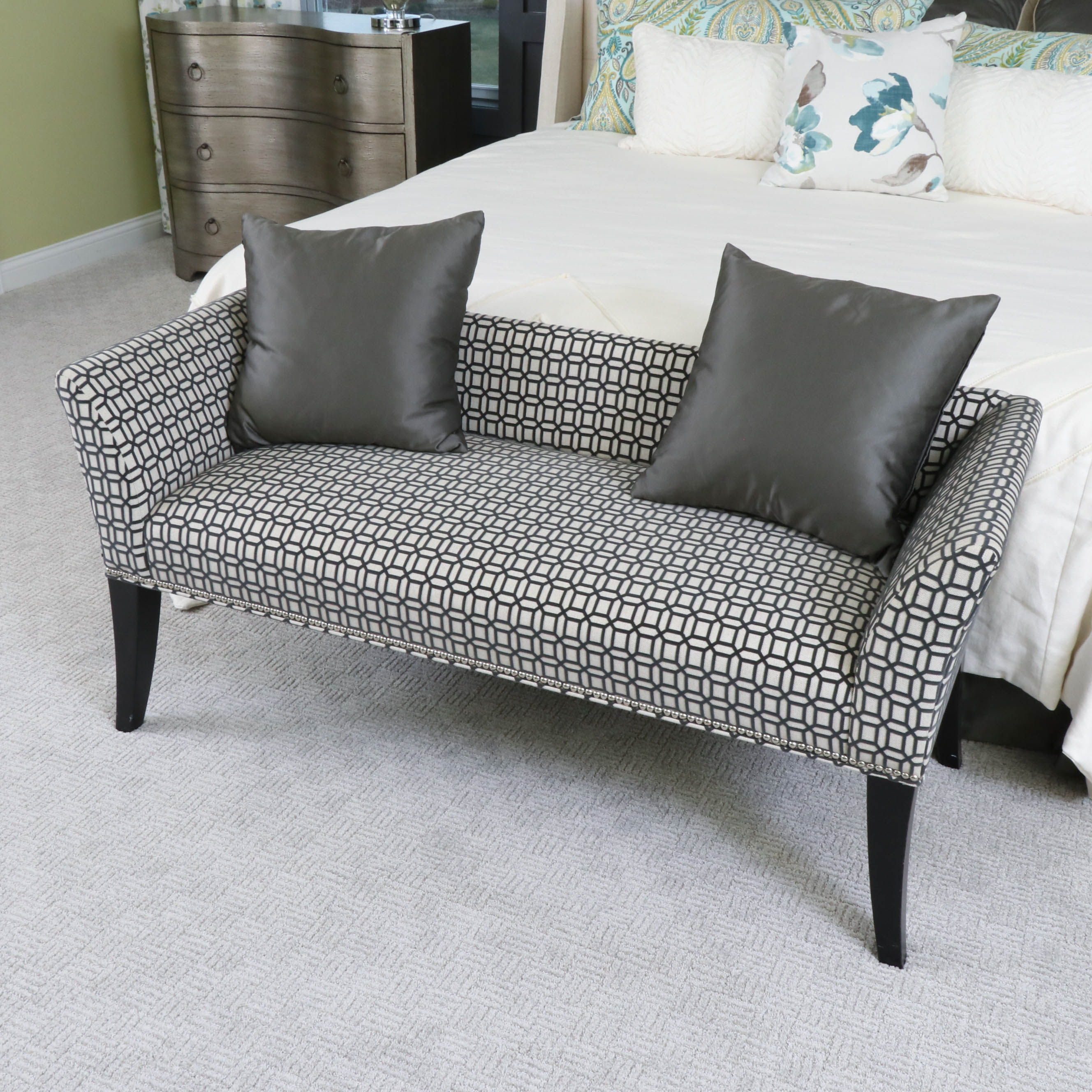 Fairfield Home Upholstered Bed Bench in Geometric Pattern with Pillows