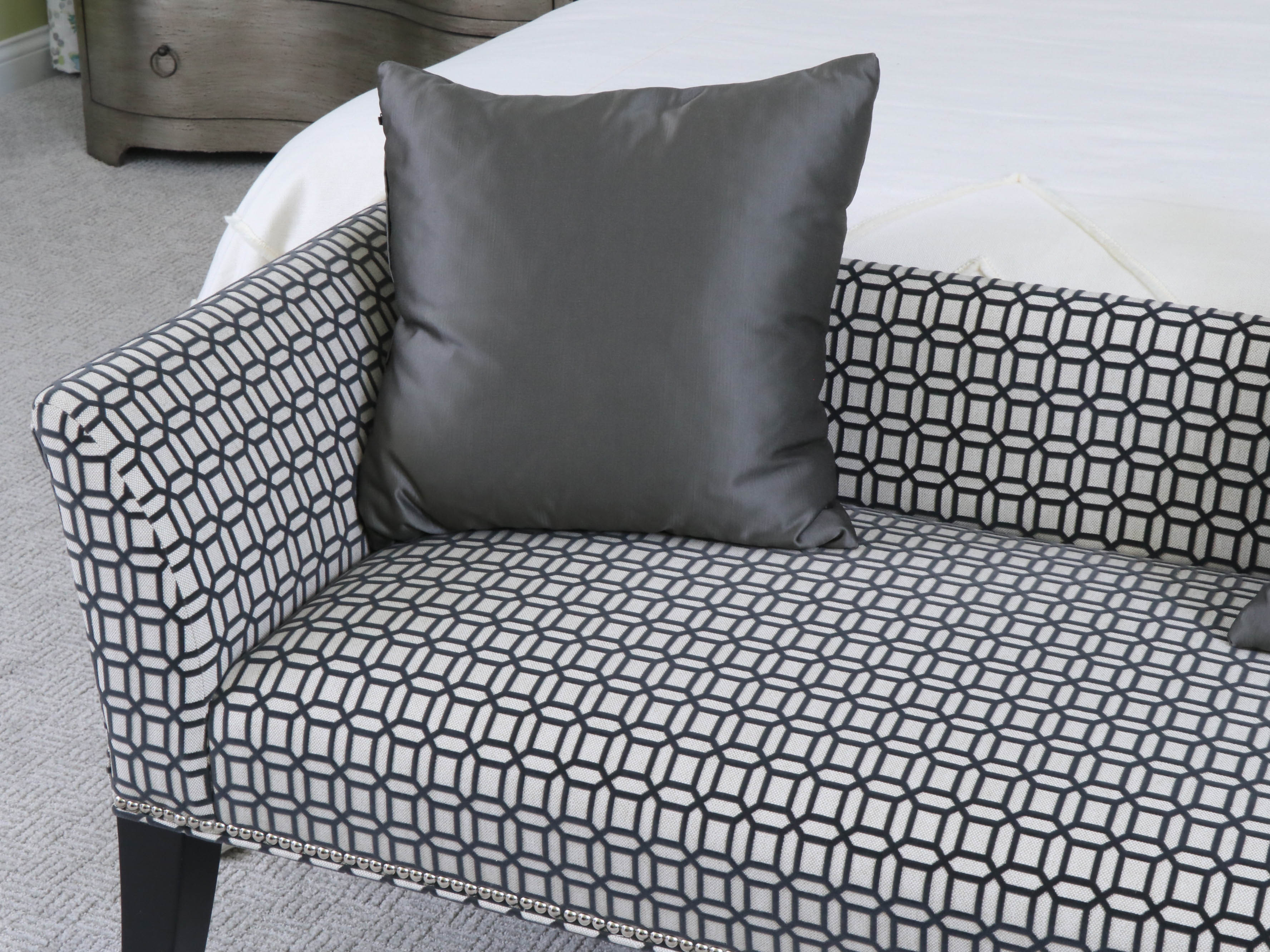 Fairfield Home Upholstered Bed Bench in Geometric Pattern with Pillows