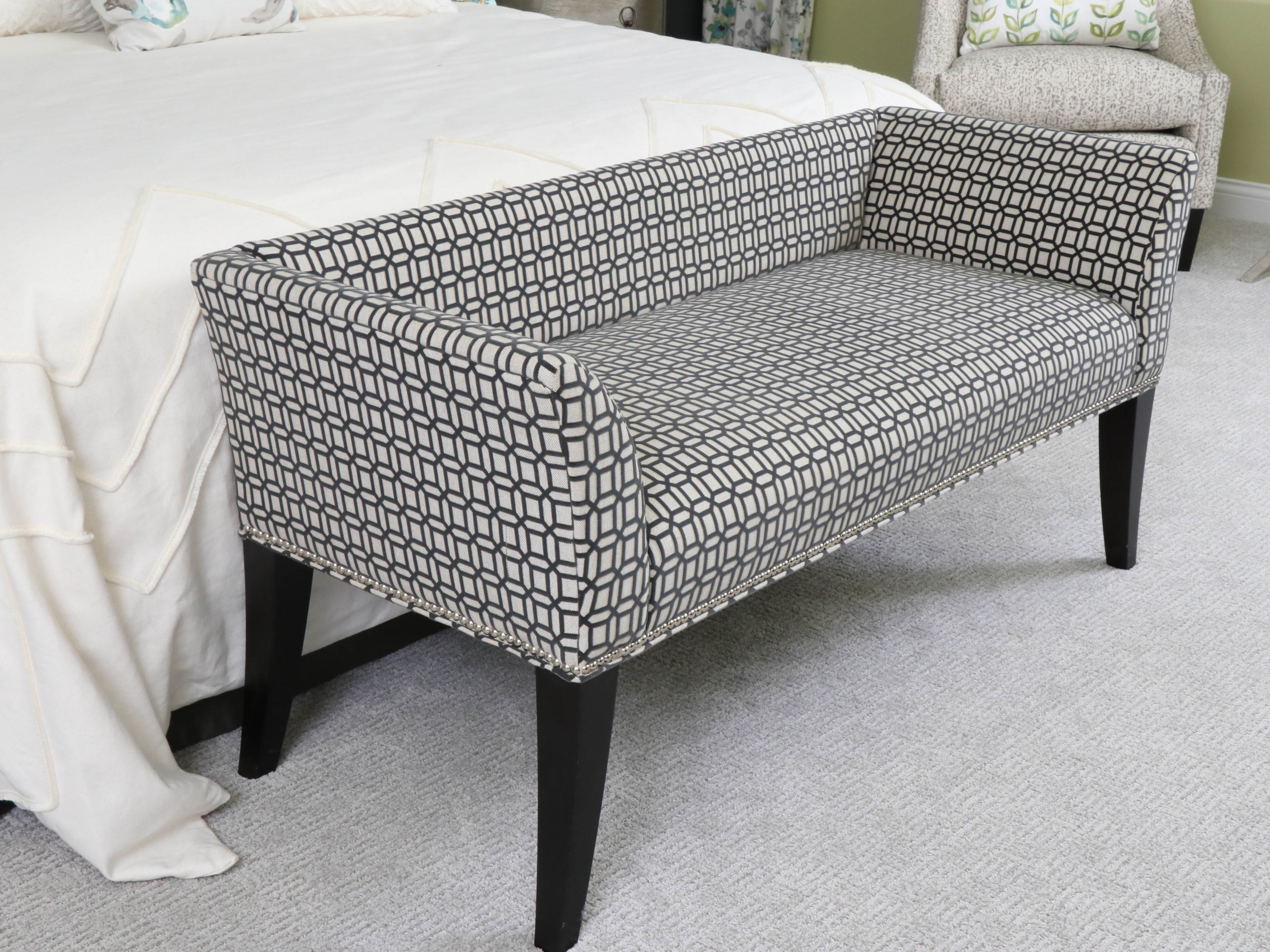 Fairfield Home Upholstered Bed Bench in Geometric Pattern with Pillows