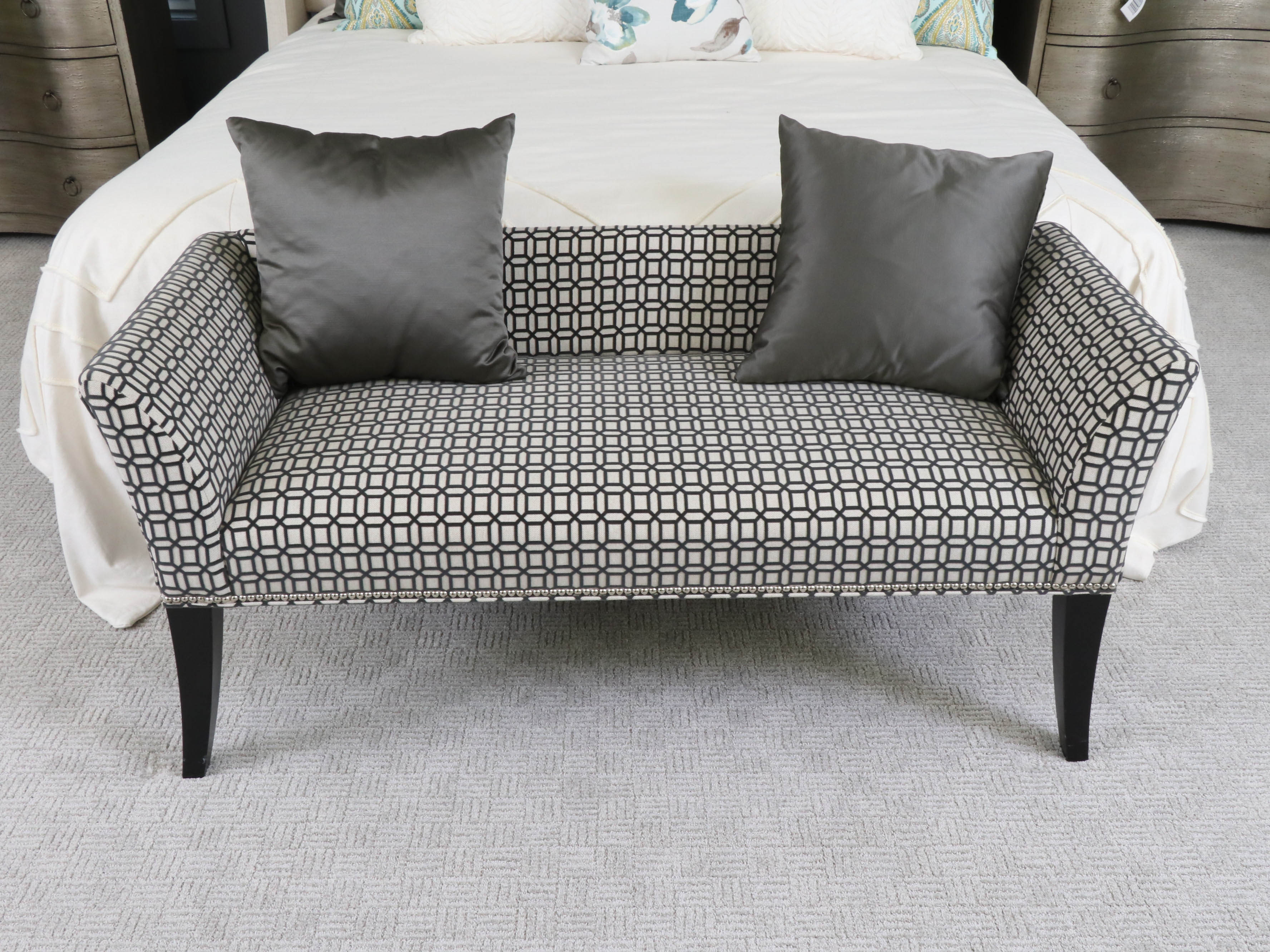 Fairfield Home Upholstered Bed Bench in Geometric Pattern with Pillows