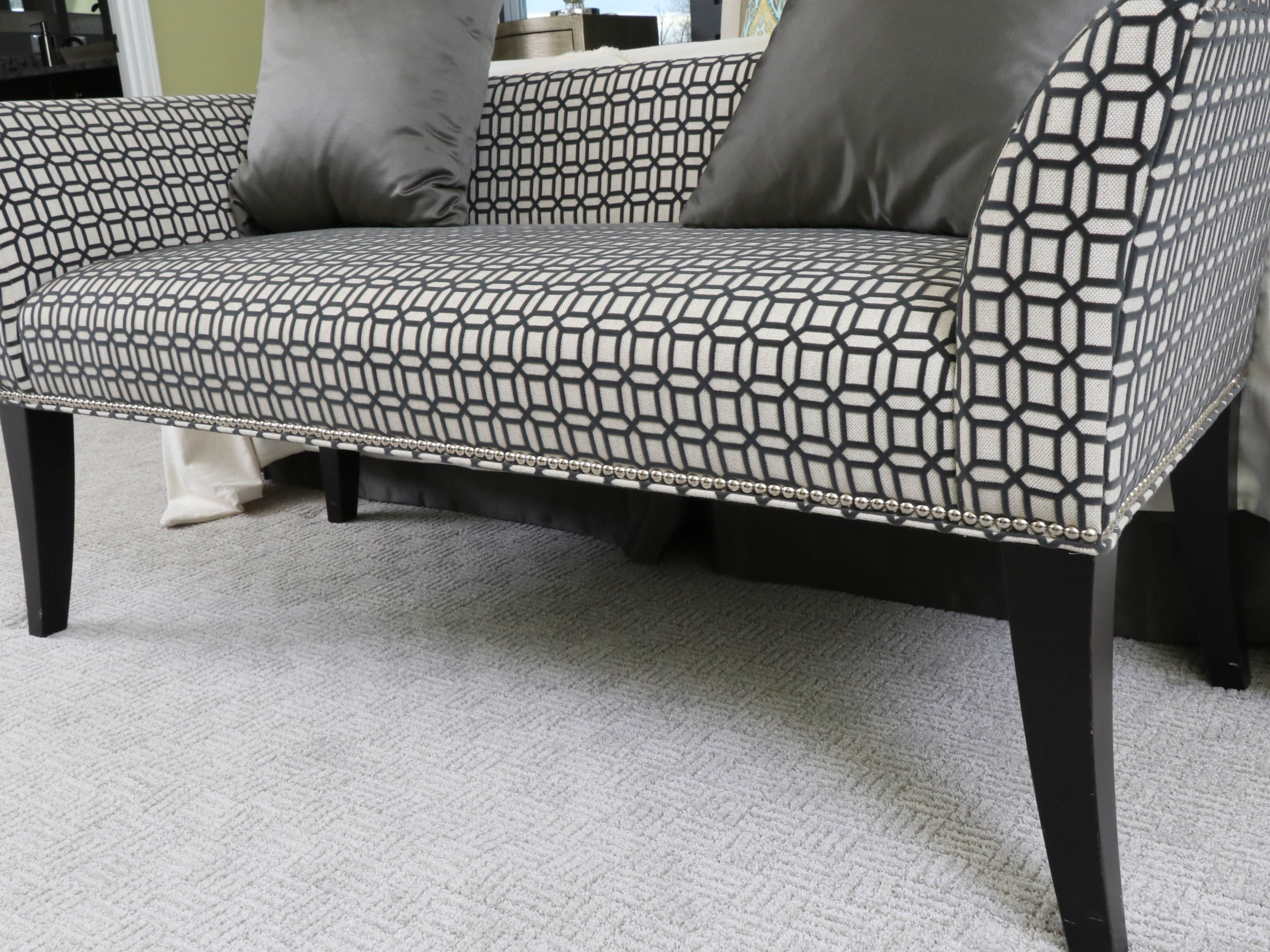 Fairfield Home Upholstered Bed Bench in Geometric Pattern with Pillows