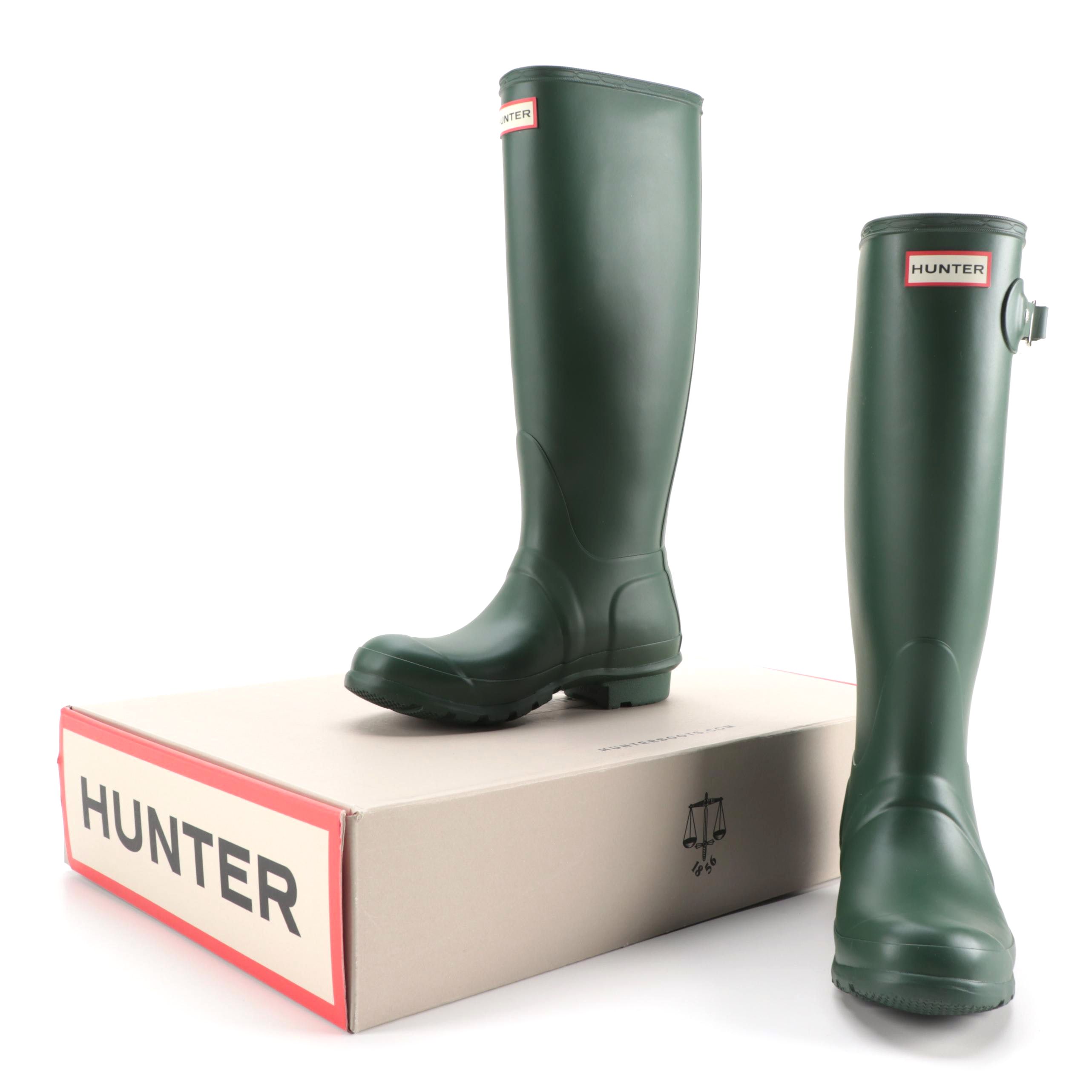 Hunter Original Tall Rain Boots in Matte Green with Box, Size 6
