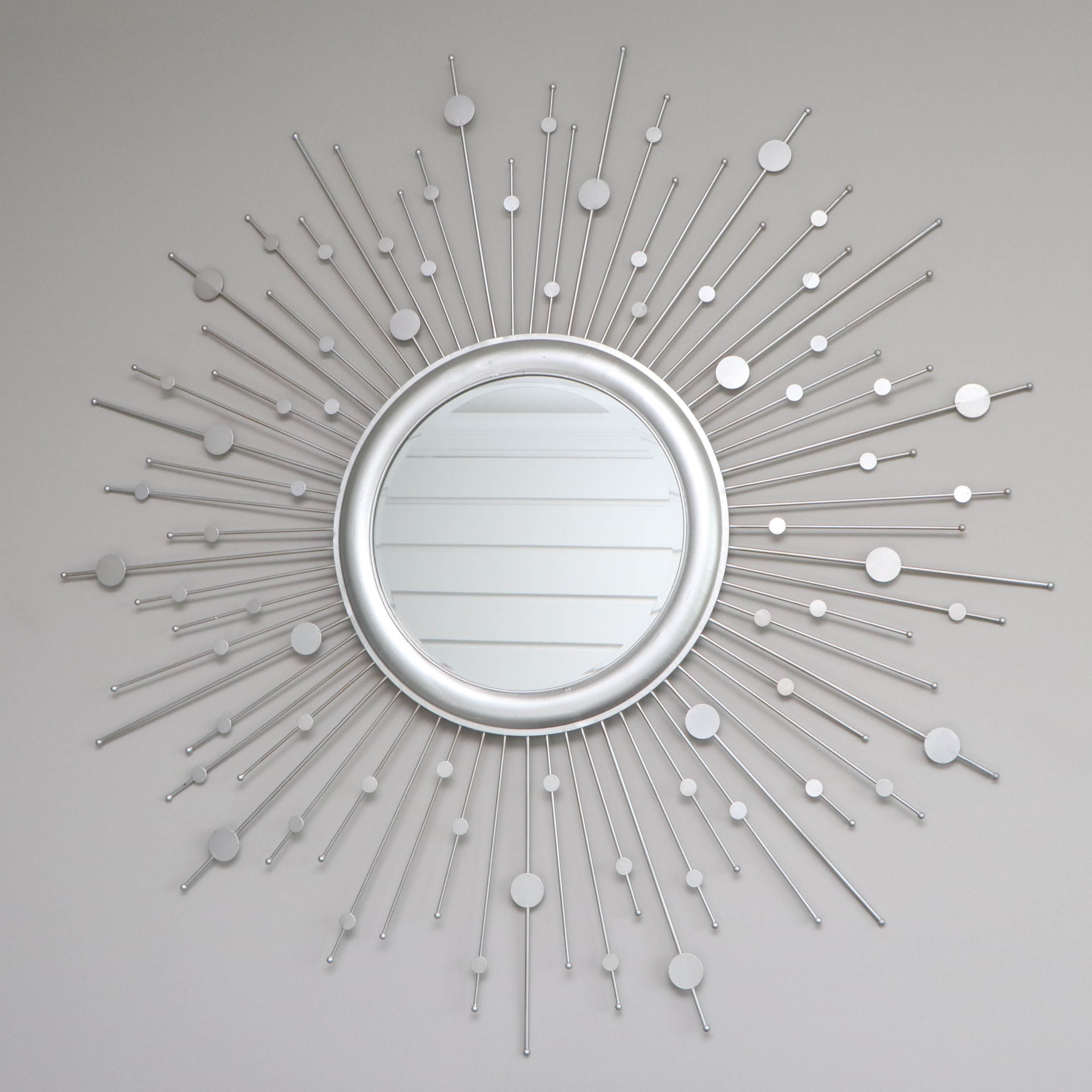 Brushed Silver-Tone Metal Starburst Mirror, Contemporary