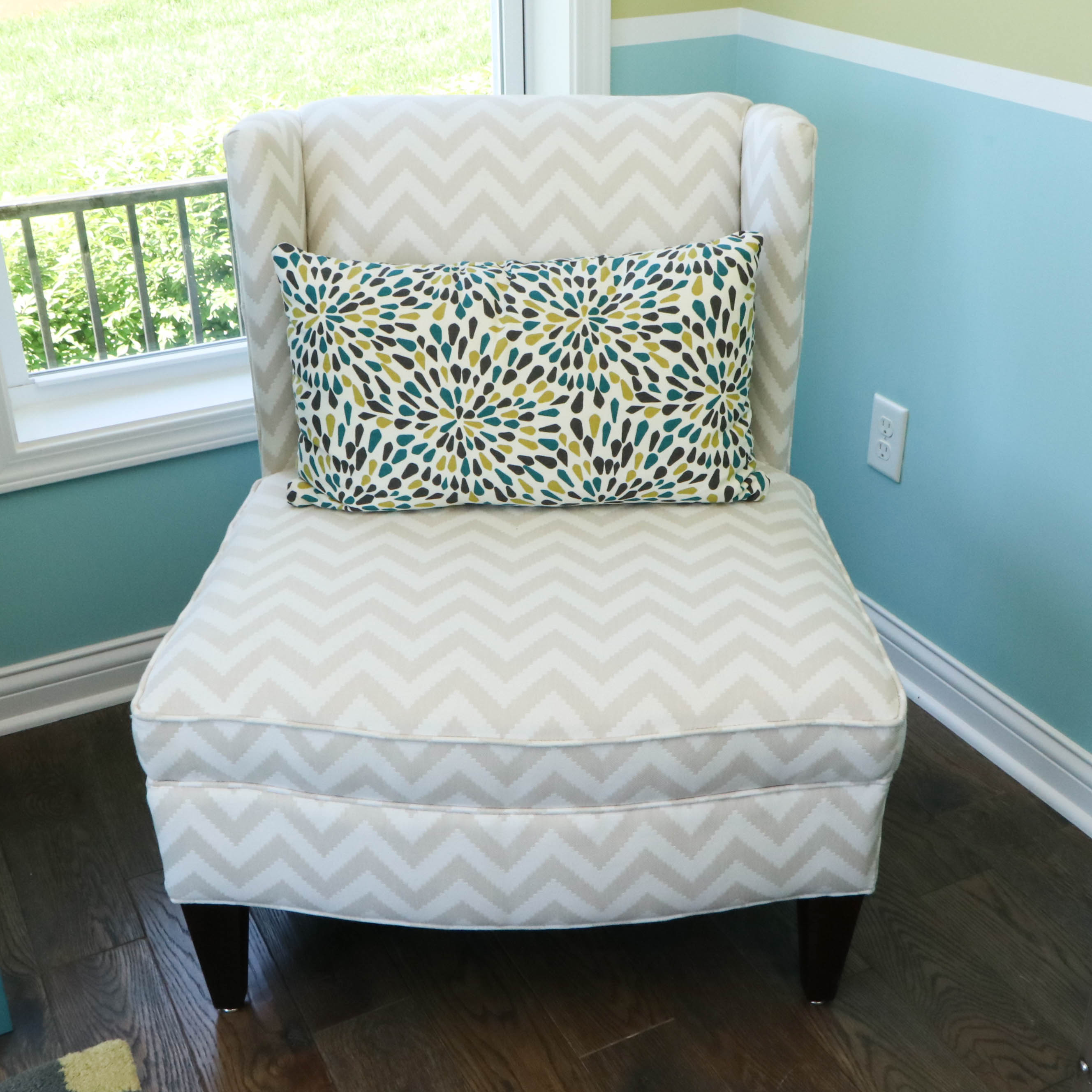 Rowe Furniture Chevron Stripe Upholstered Slipper Chair with Pillow