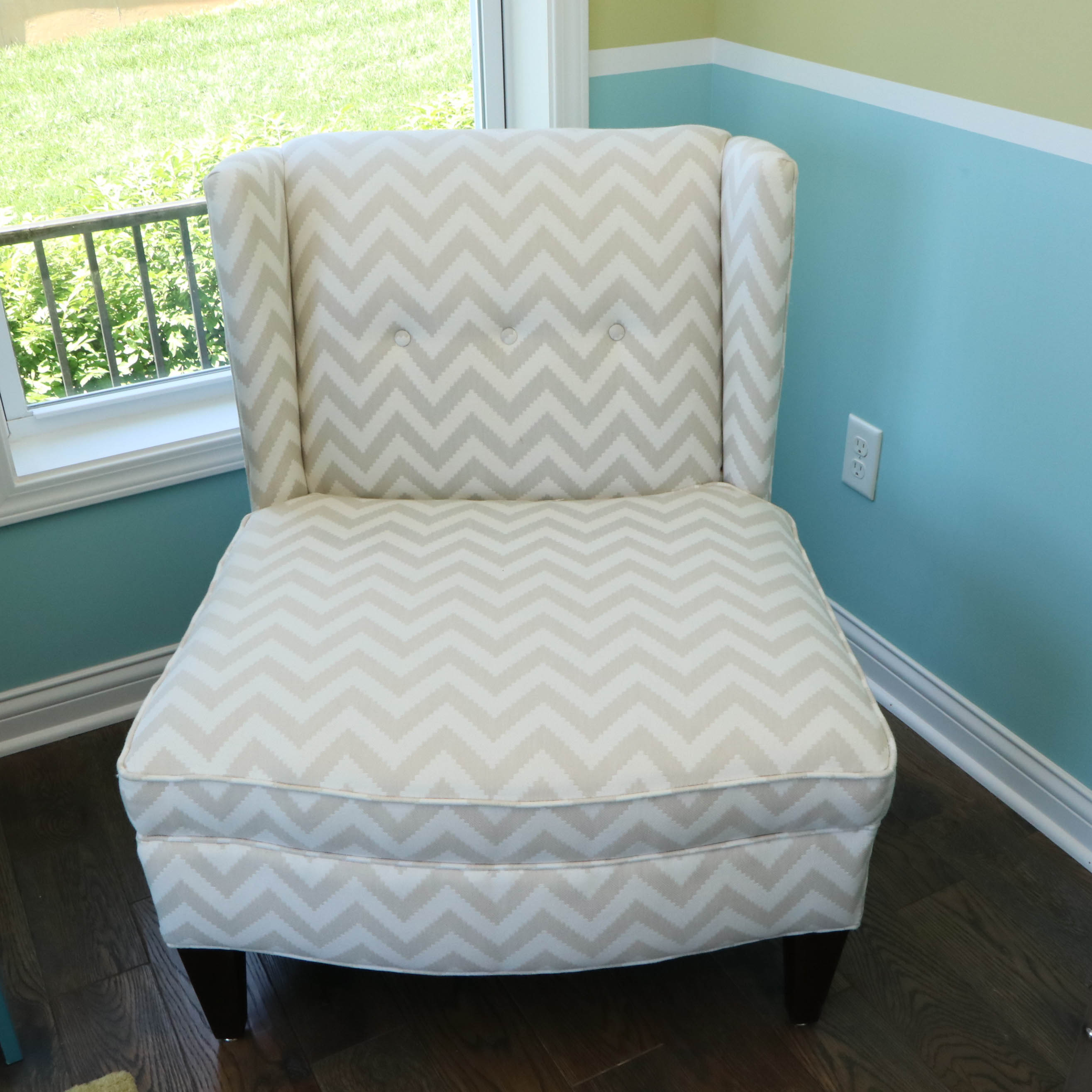 Rowe Furniture Chevron Stripe Upholstered Slipper Chair with Pillow