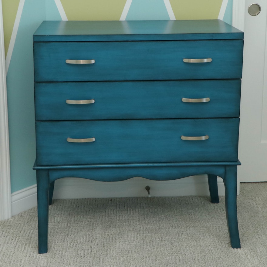 Azure-Painted Wooden Chest of Drawers